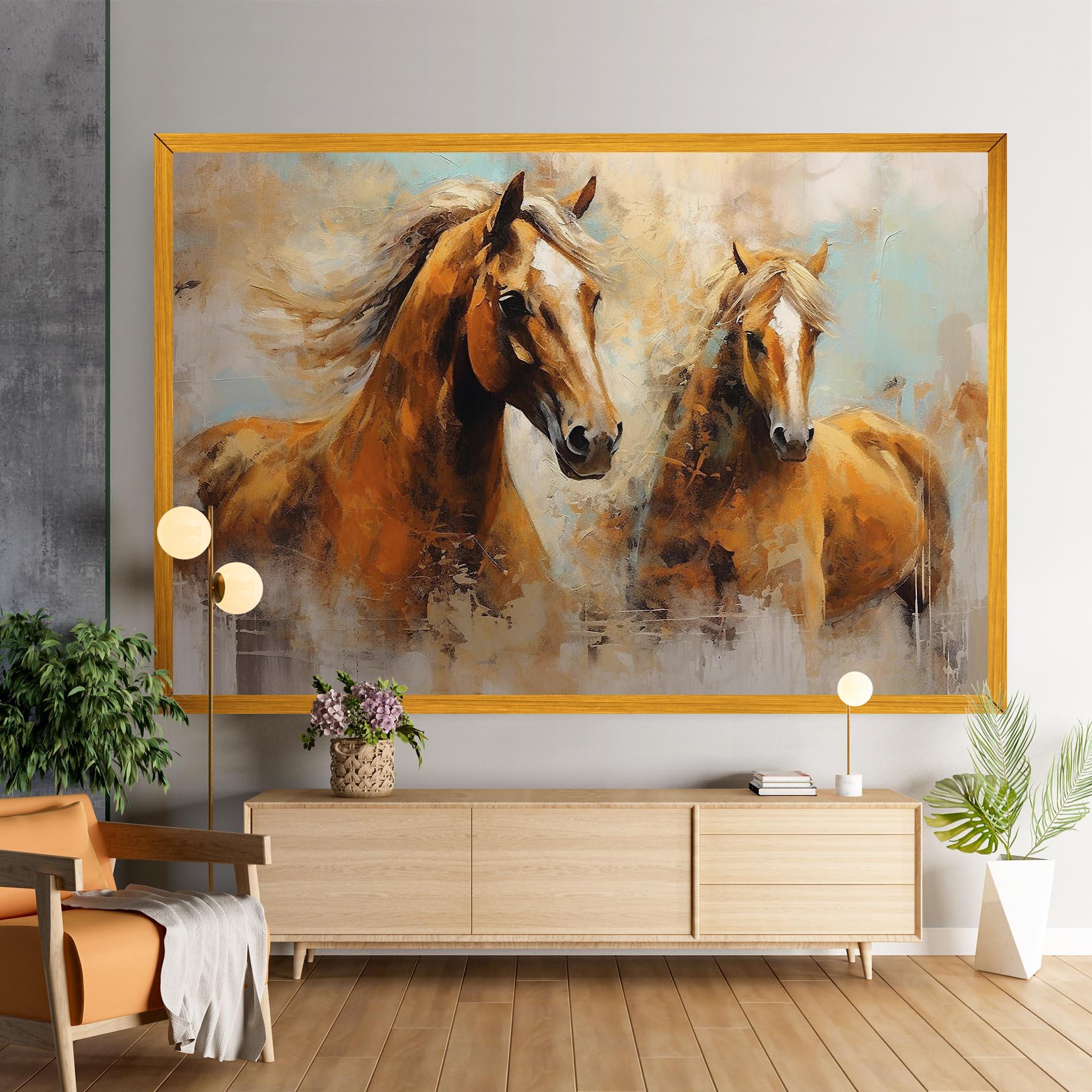 Tablou Canvas Brown Horses Staying mockup 9