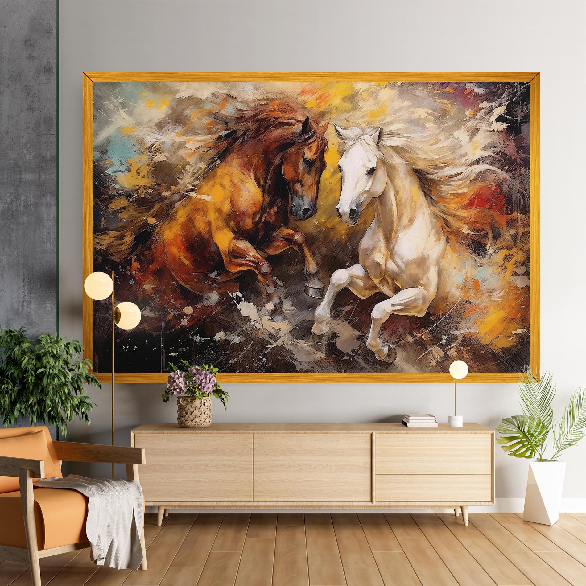 Tablou Canvas Brown White Horses mockup 9