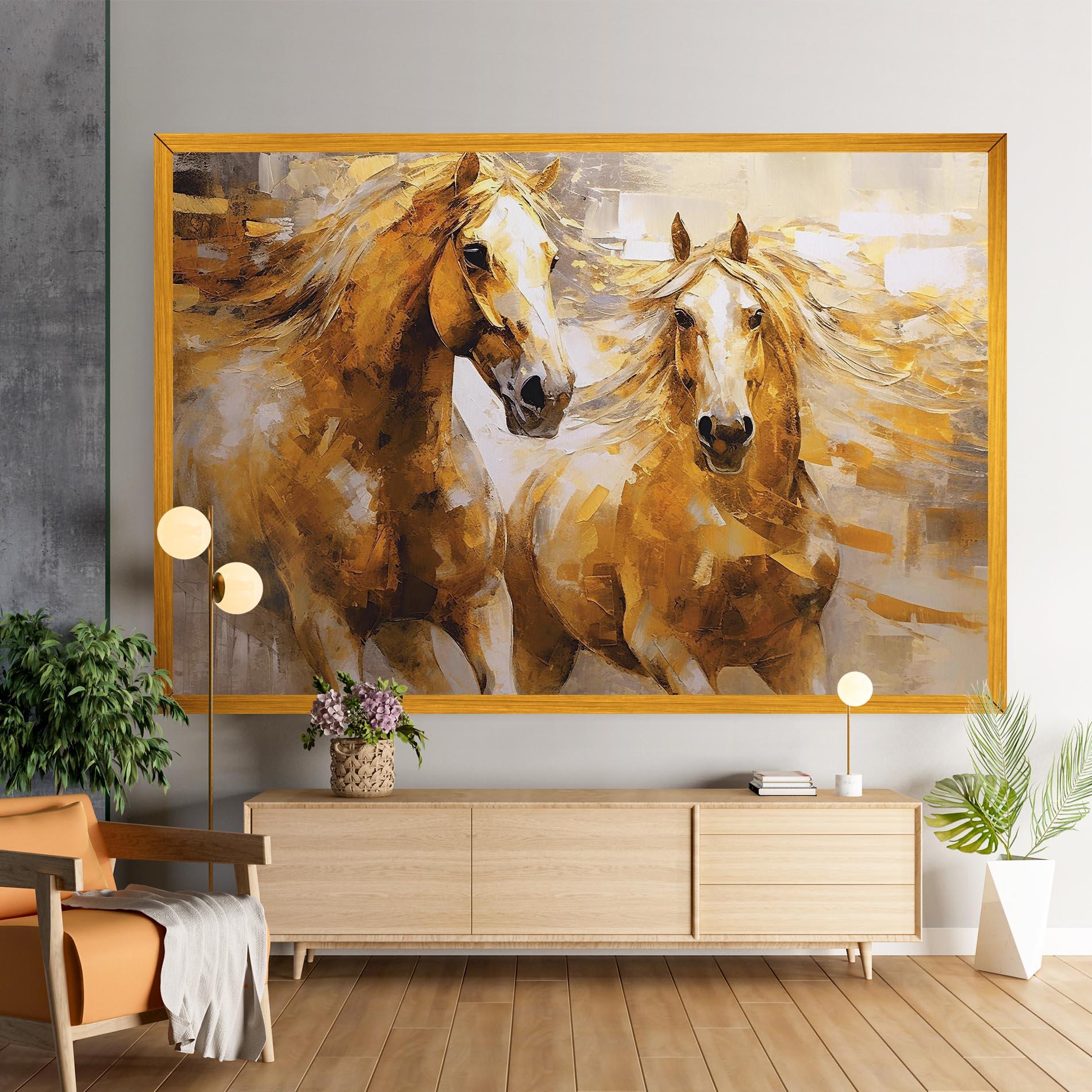 Tablou Canvas Golden Brown Horses mockup 9