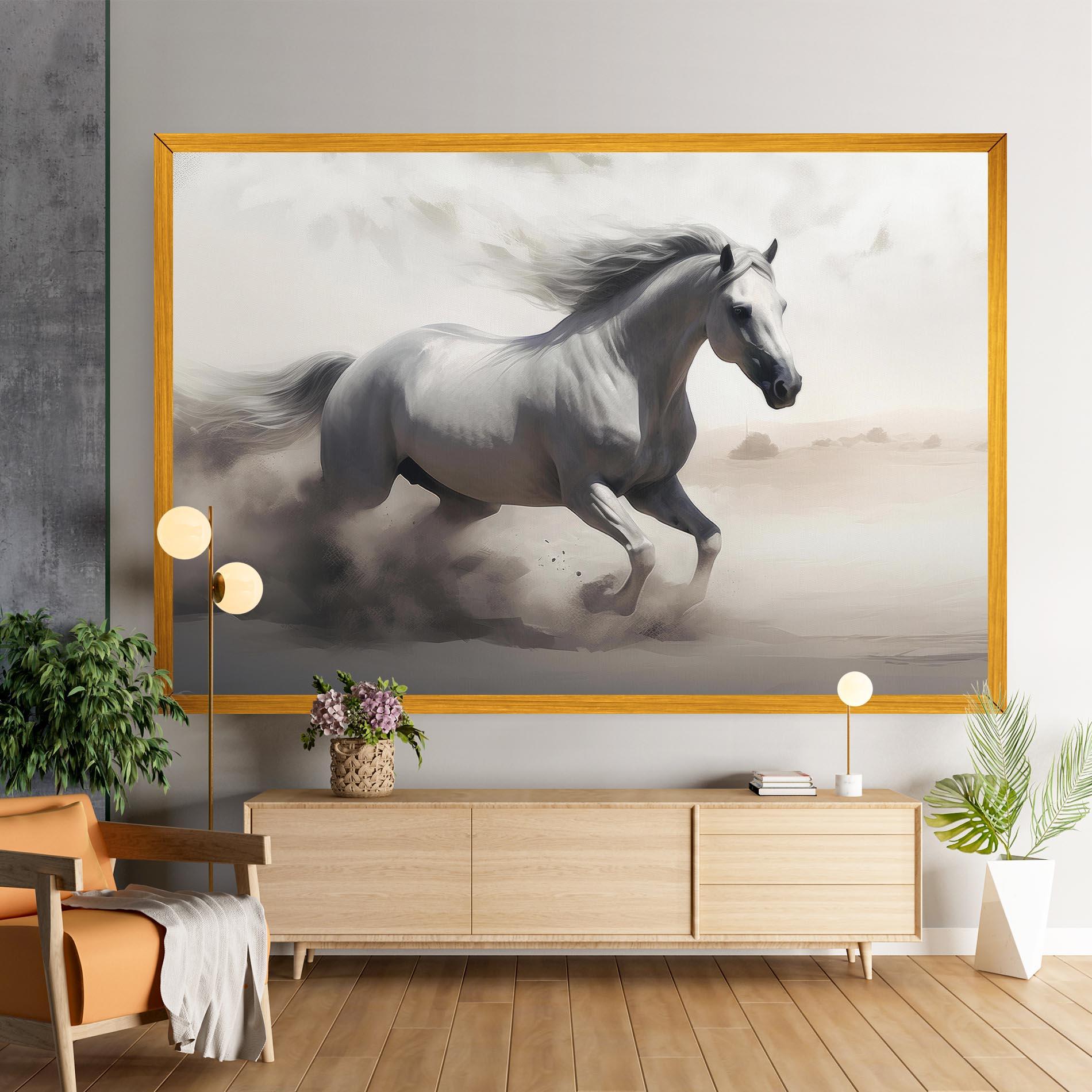 Tablou Canvas Light Grey Horse Galloping mockup 9