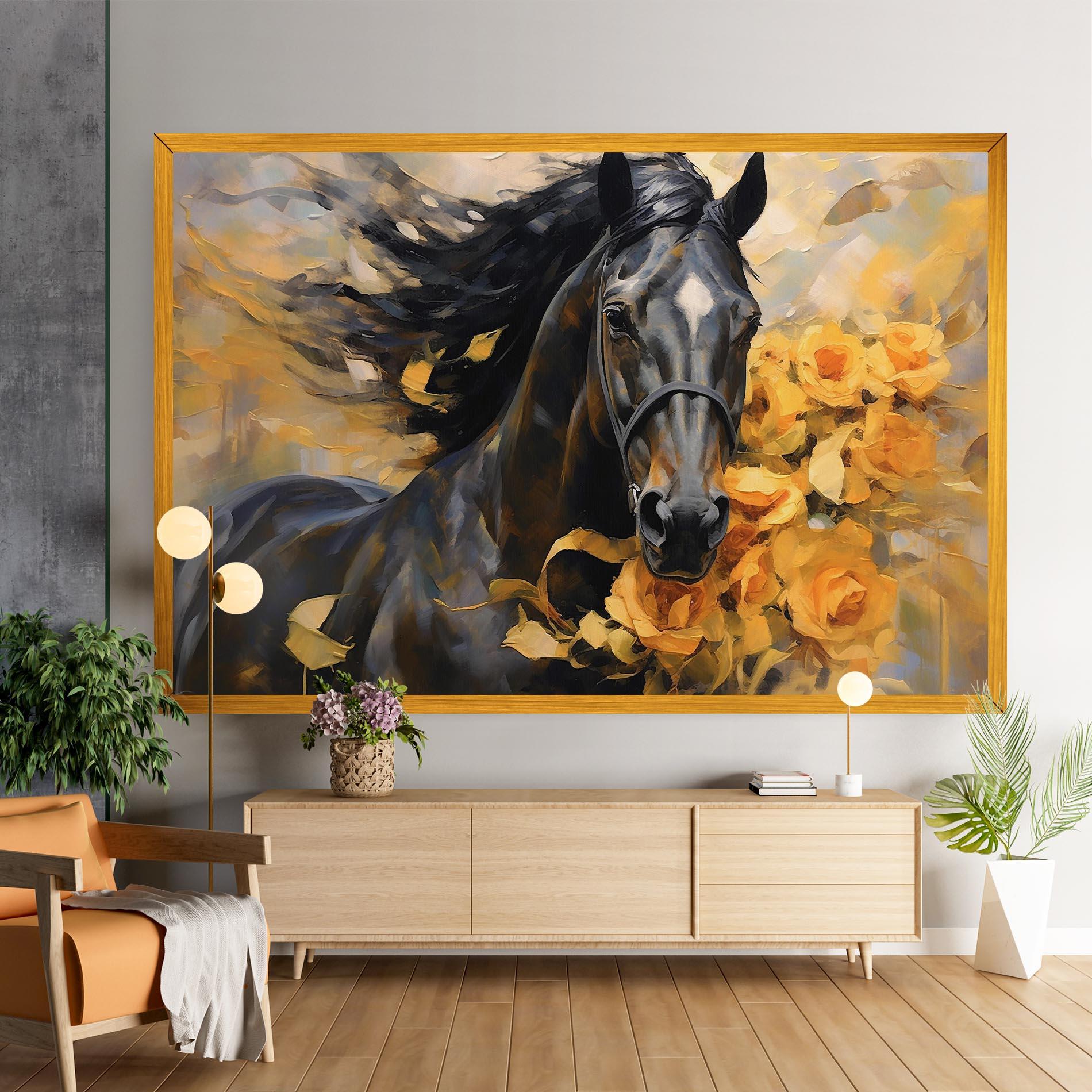 Tablou Canvas Yellow Roses Horse mockup 9