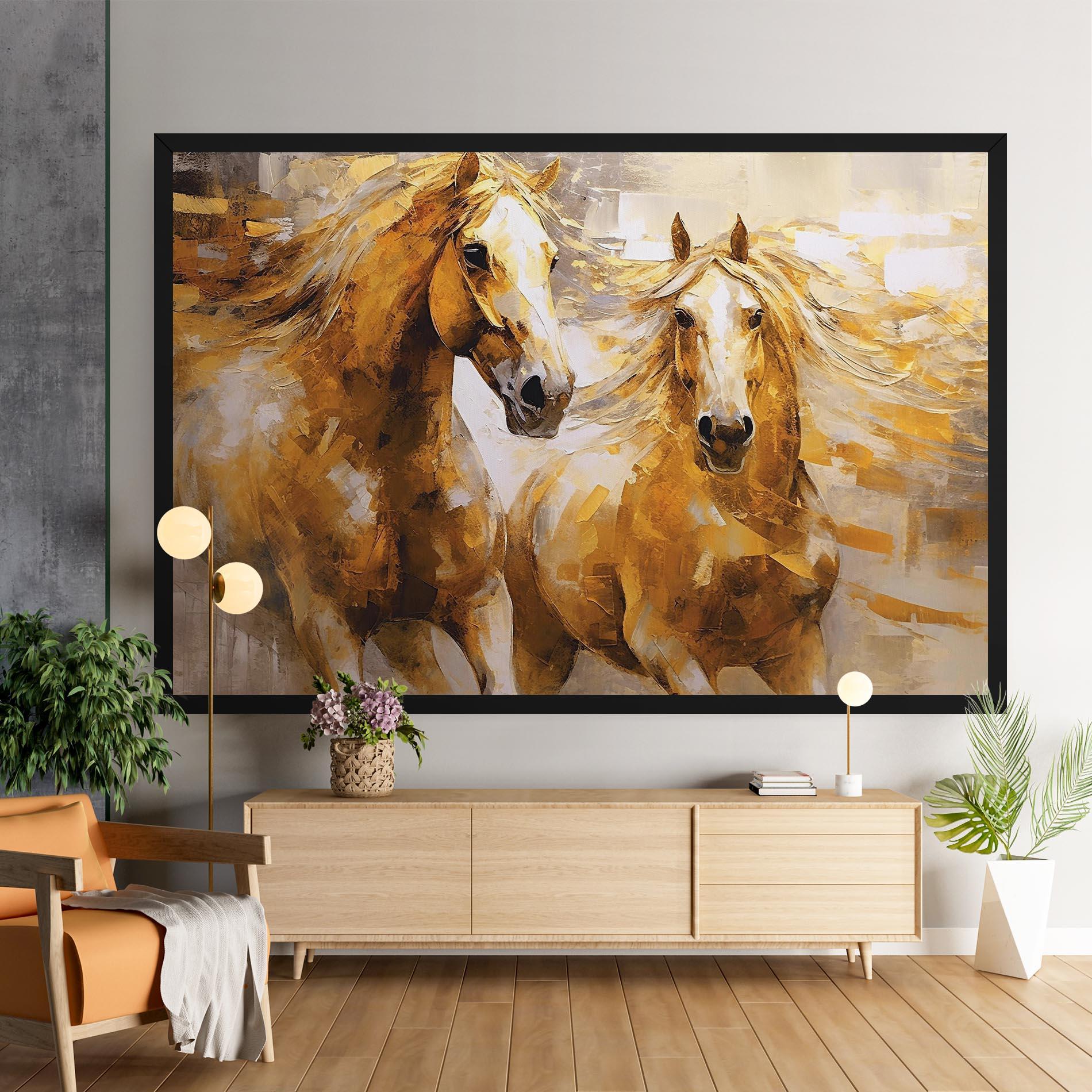 Tablou Canvas Golden Brown Horses mockup 9