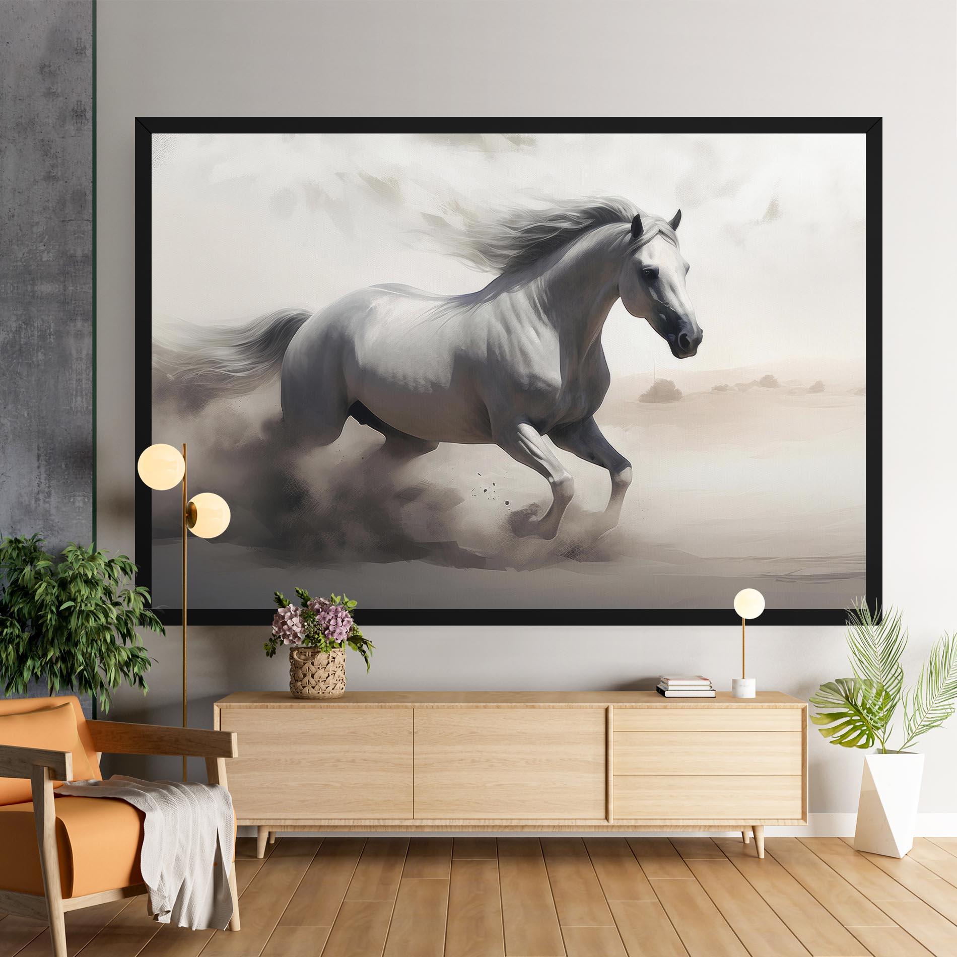 Tablou Canvas Light Grey Horse Galloping mockup 9