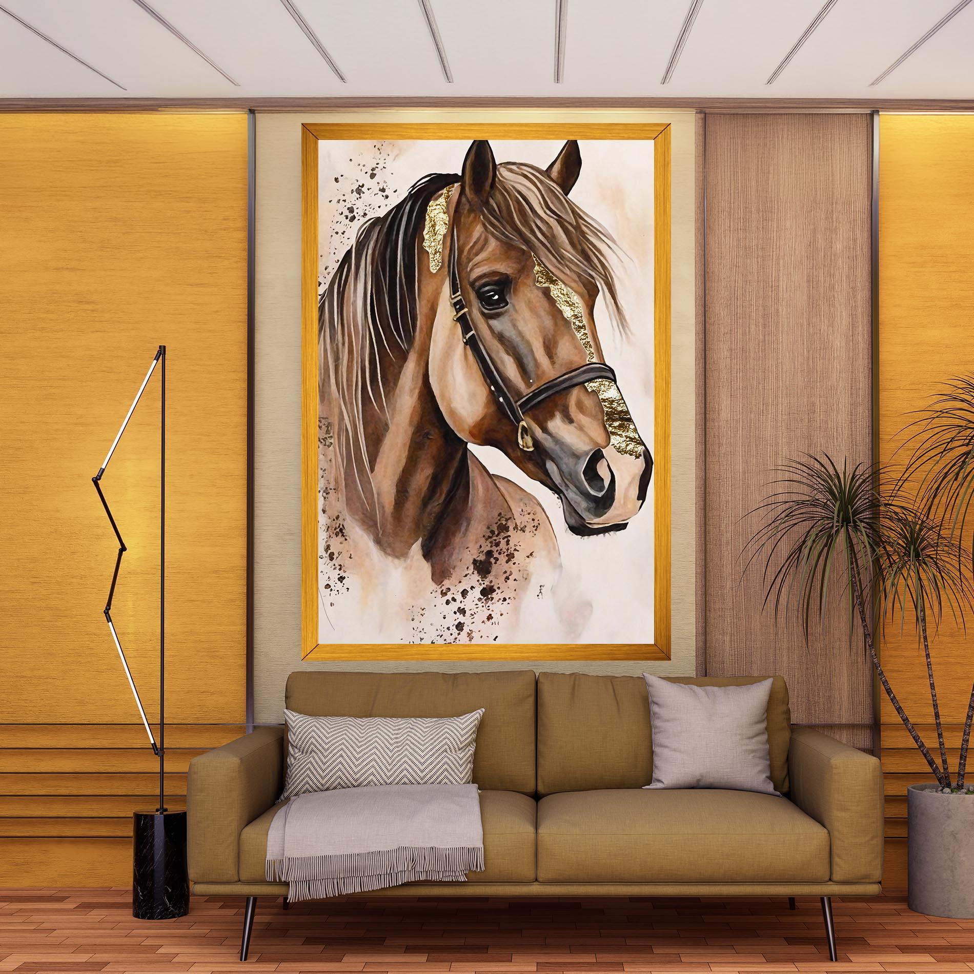 Tablou Canvas Gold Horse Painting mockup 9