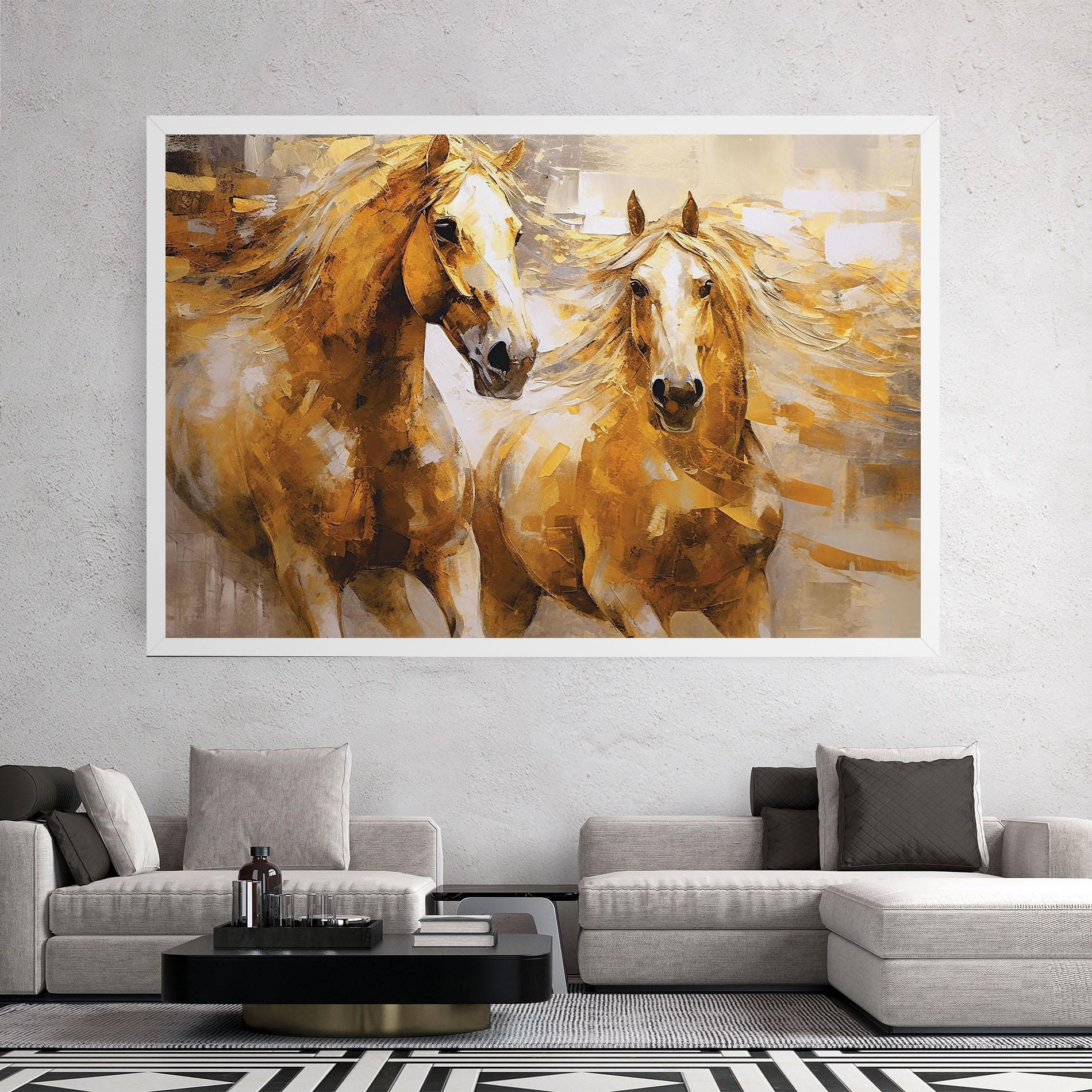 Tablou Canvas Golden Brown Horses mockup 2