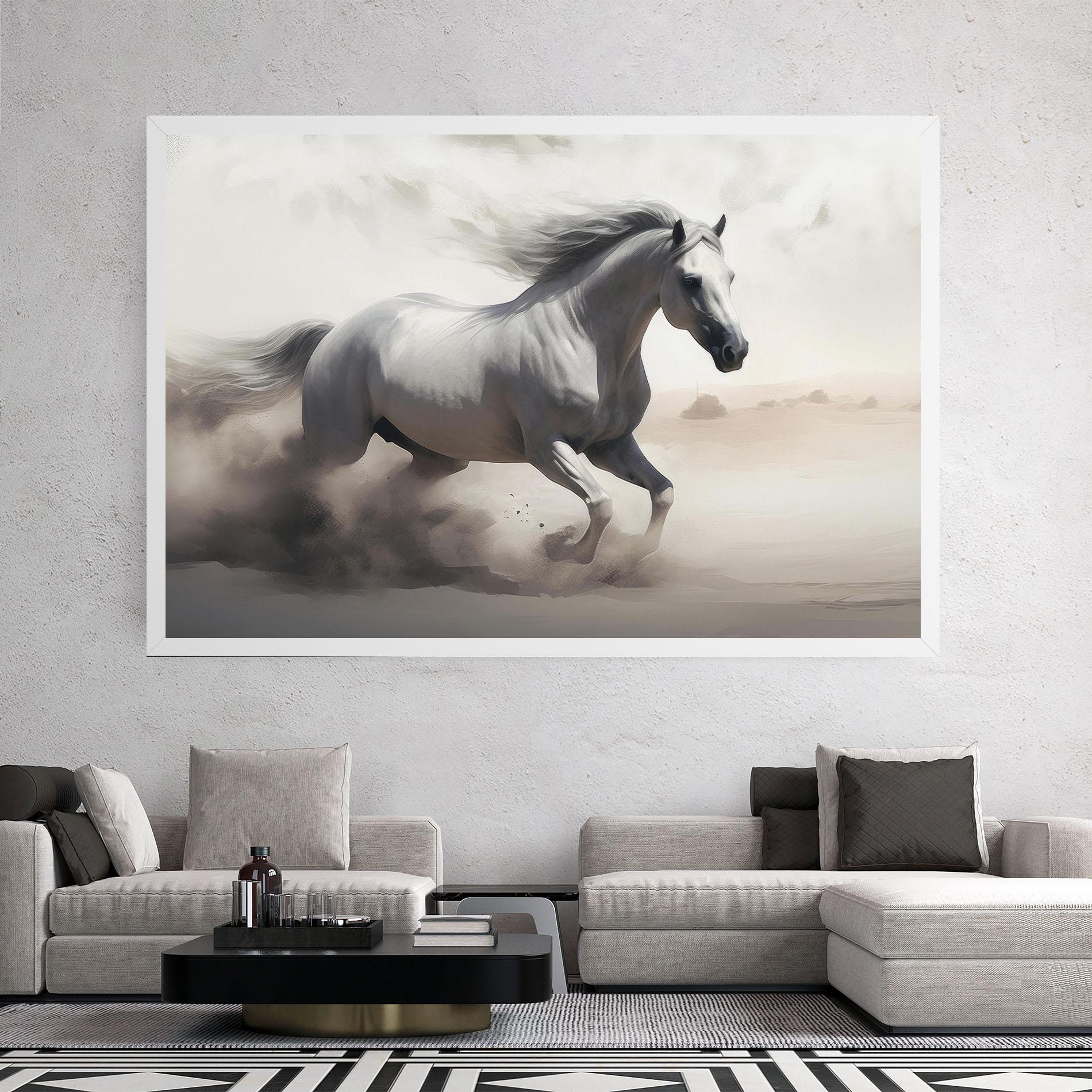 Tablou Canvas Light Grey Horse Galloping mockup 2