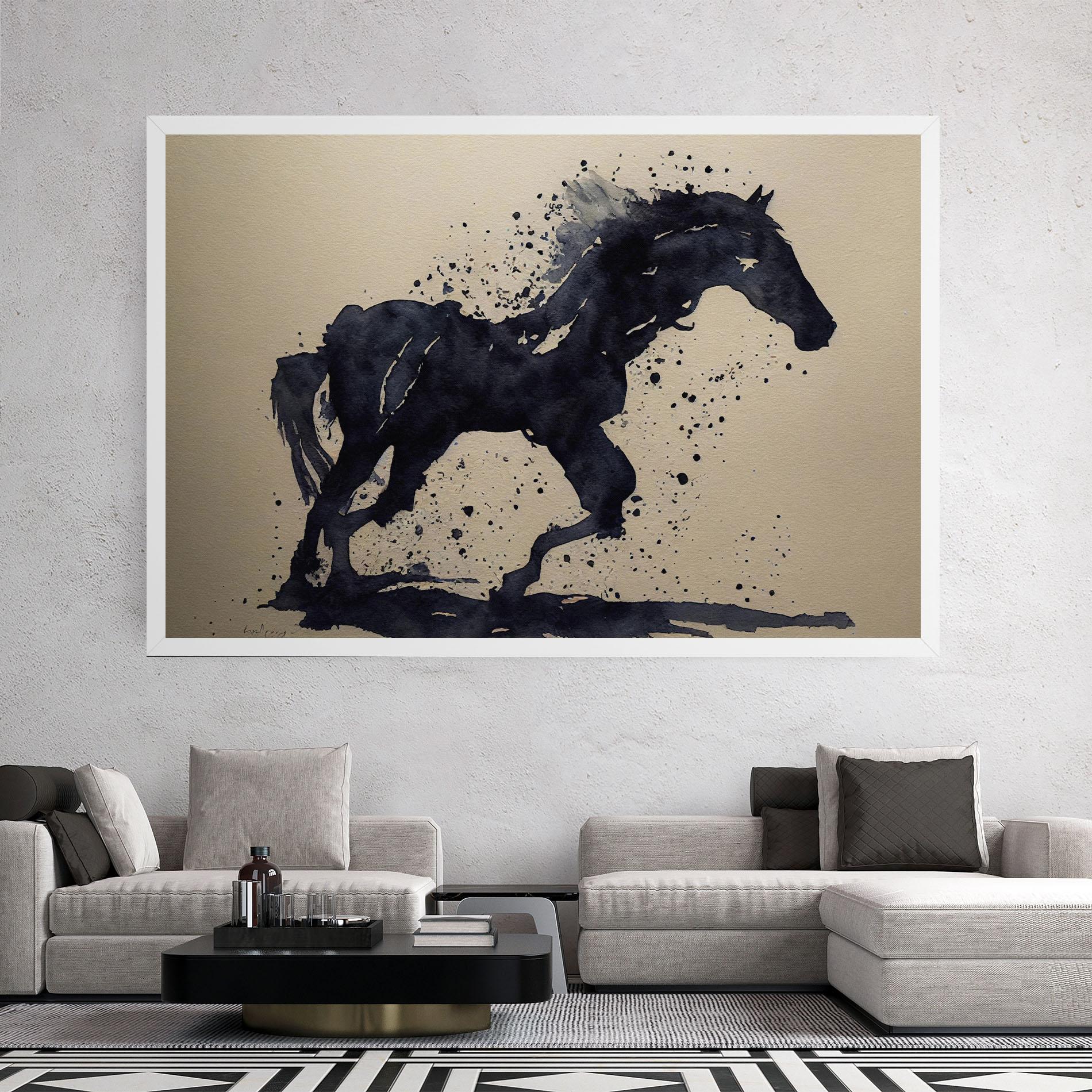 Tablou Canvas Watercolor Black Horse mockup 2