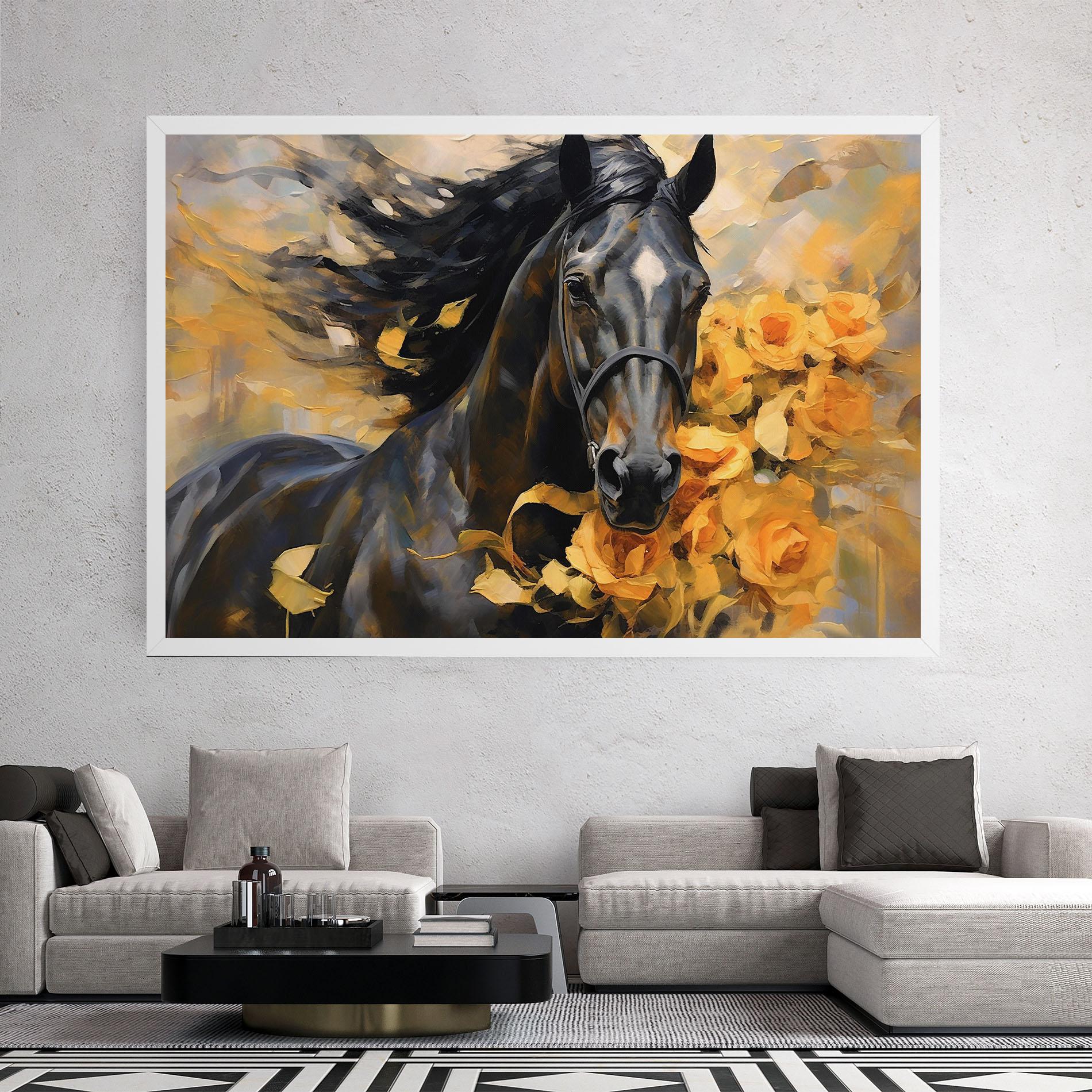 Tablou Canvas Yellow Roses Horse mockup 2