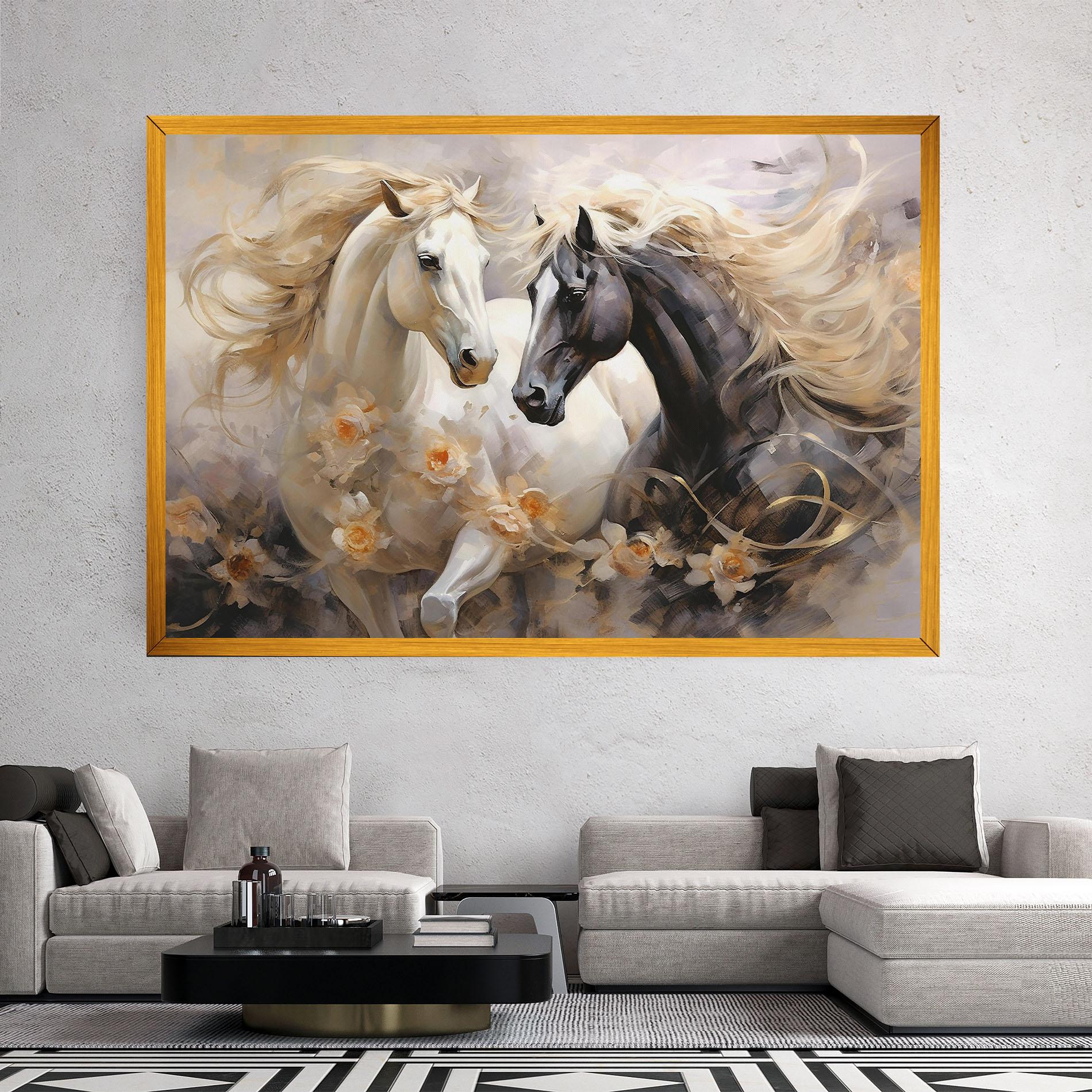 Tablou Canvas Black And White Horses mockup 2
