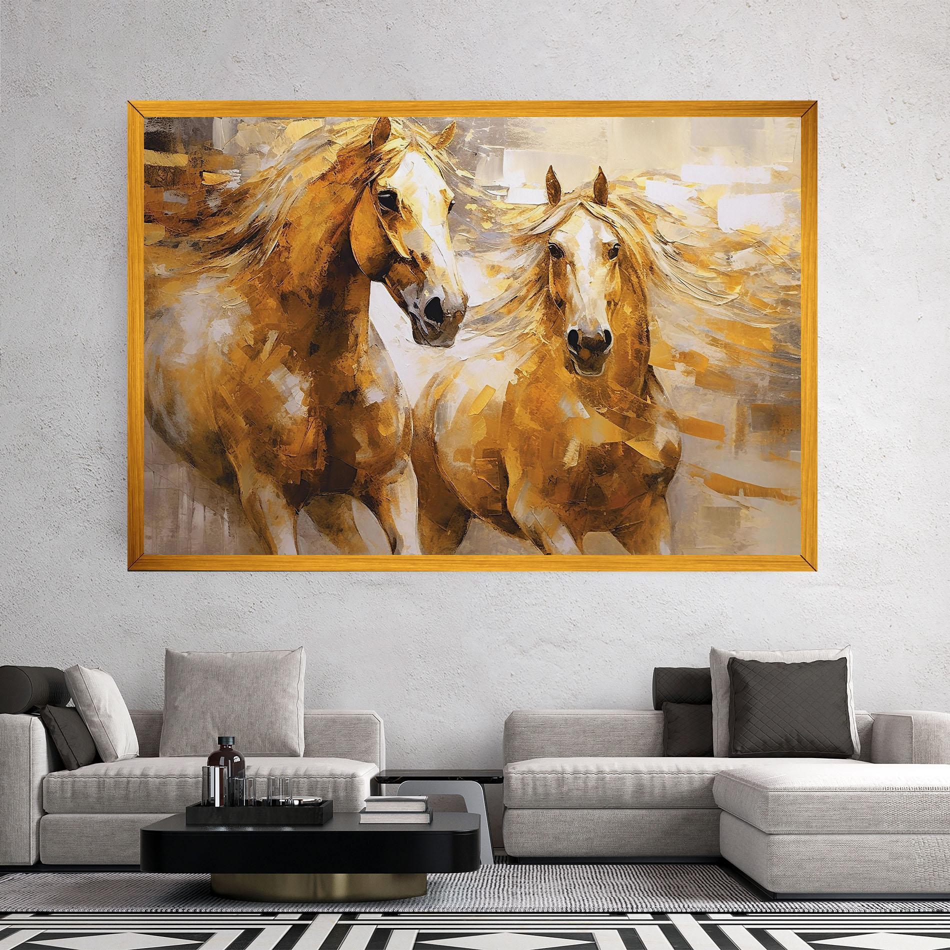 Tablou Canvas Golden Brown Horses mockup 2
