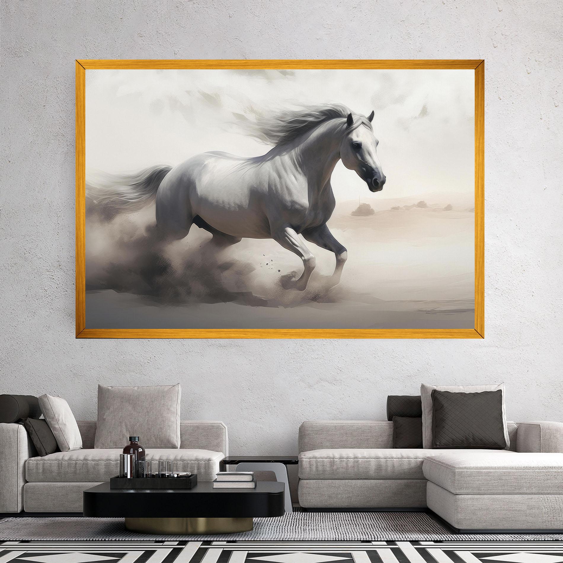 Tablou Canvas Light Grey Horse Galloping mockup 2