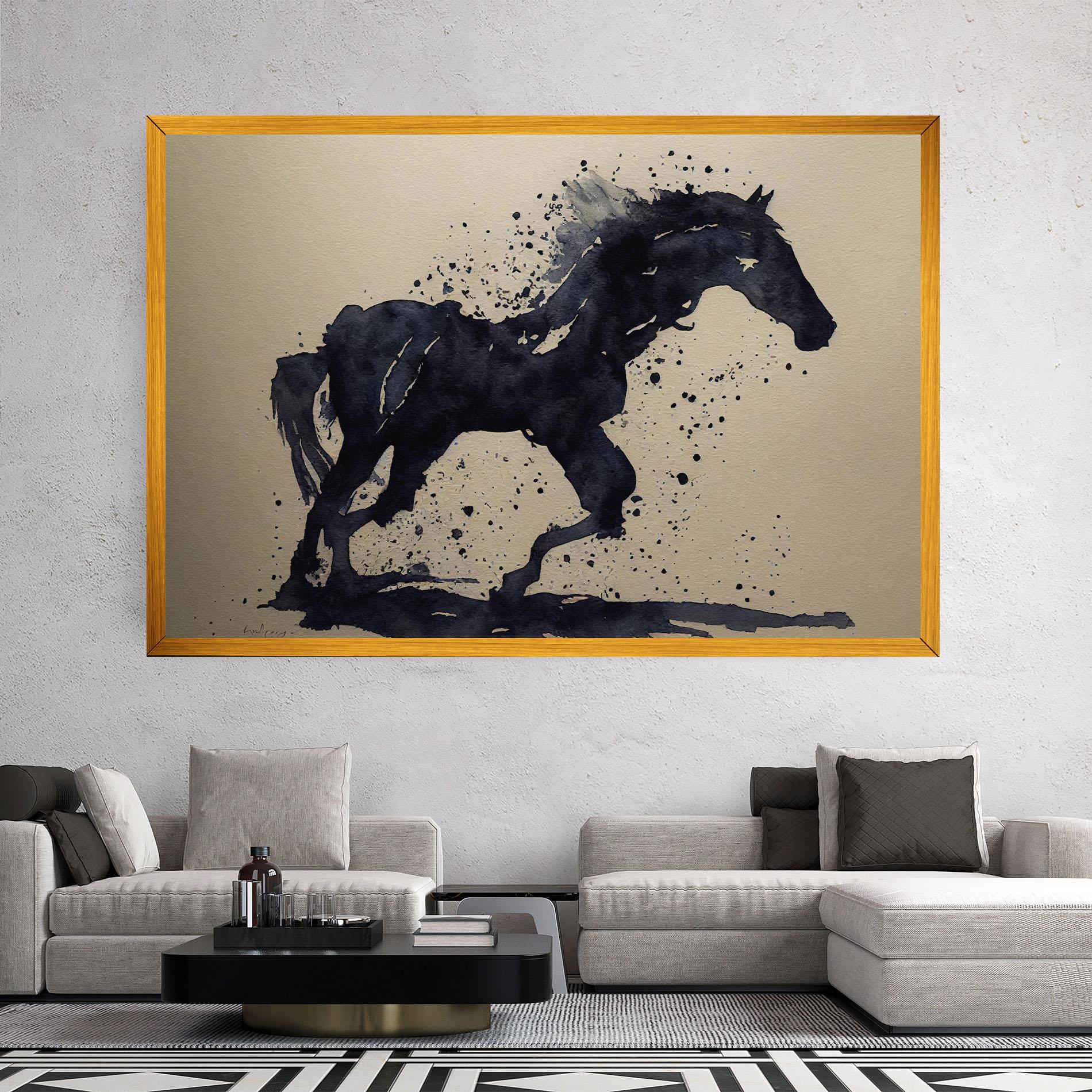 Tablou Canvas Watercolor Black Horse mockup 2
