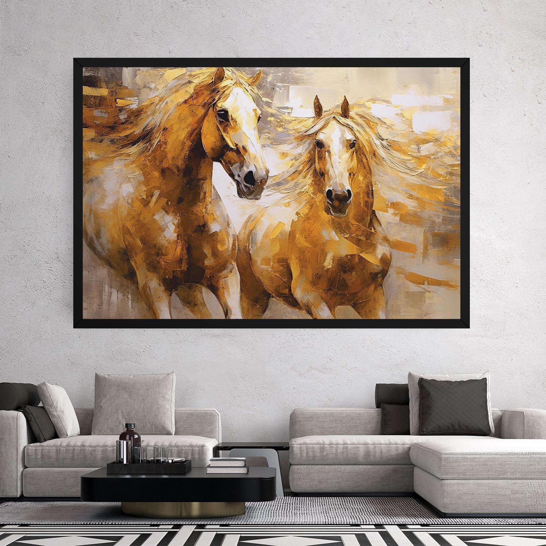Tablou Canvas Golden Brown Horses mockup 2
