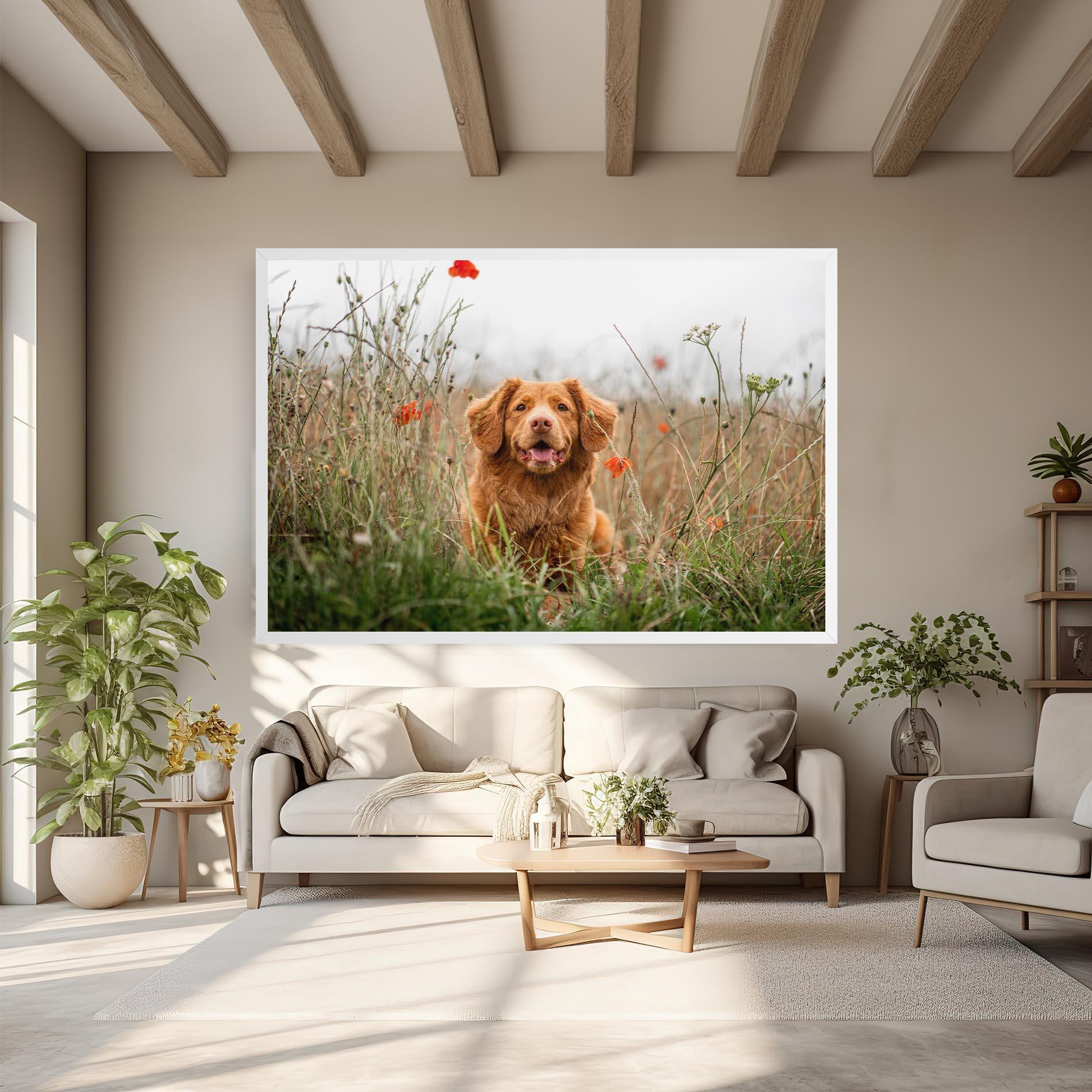 Tablou Canvas Red Flowers Dog mockup 6