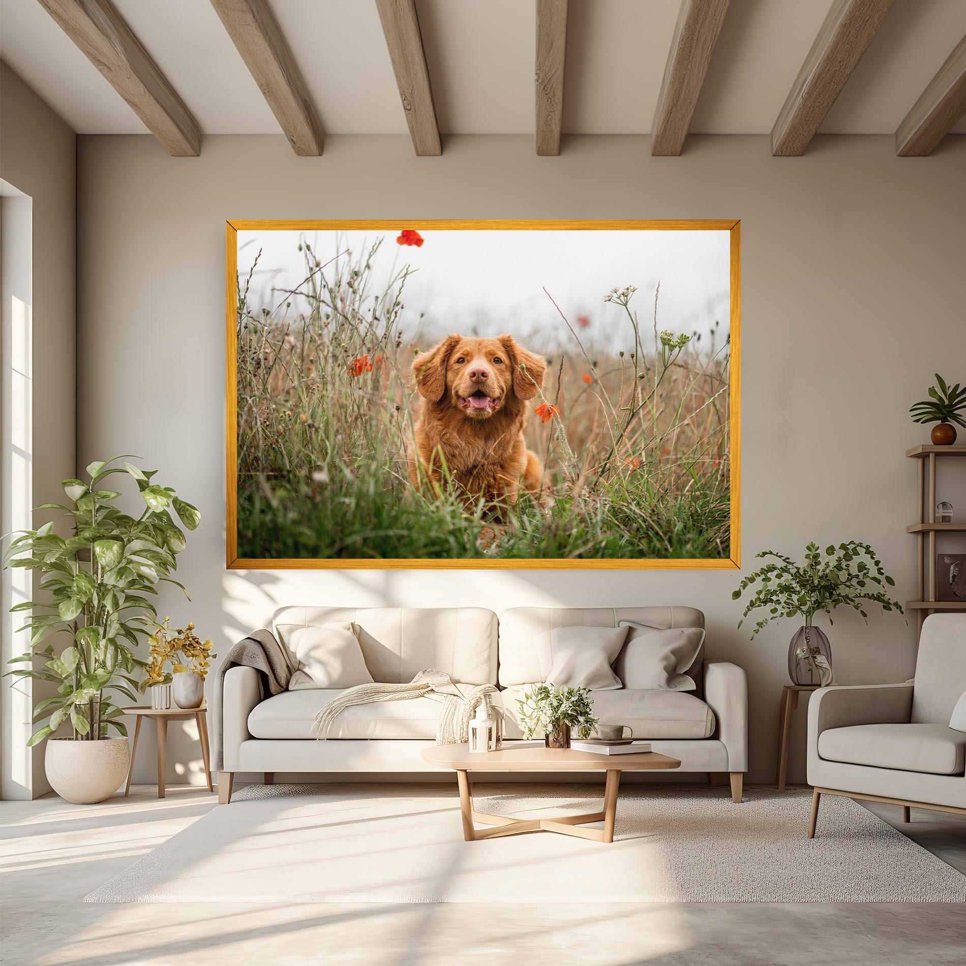 Tablou Canvas Red Flowers Dog mockup 6