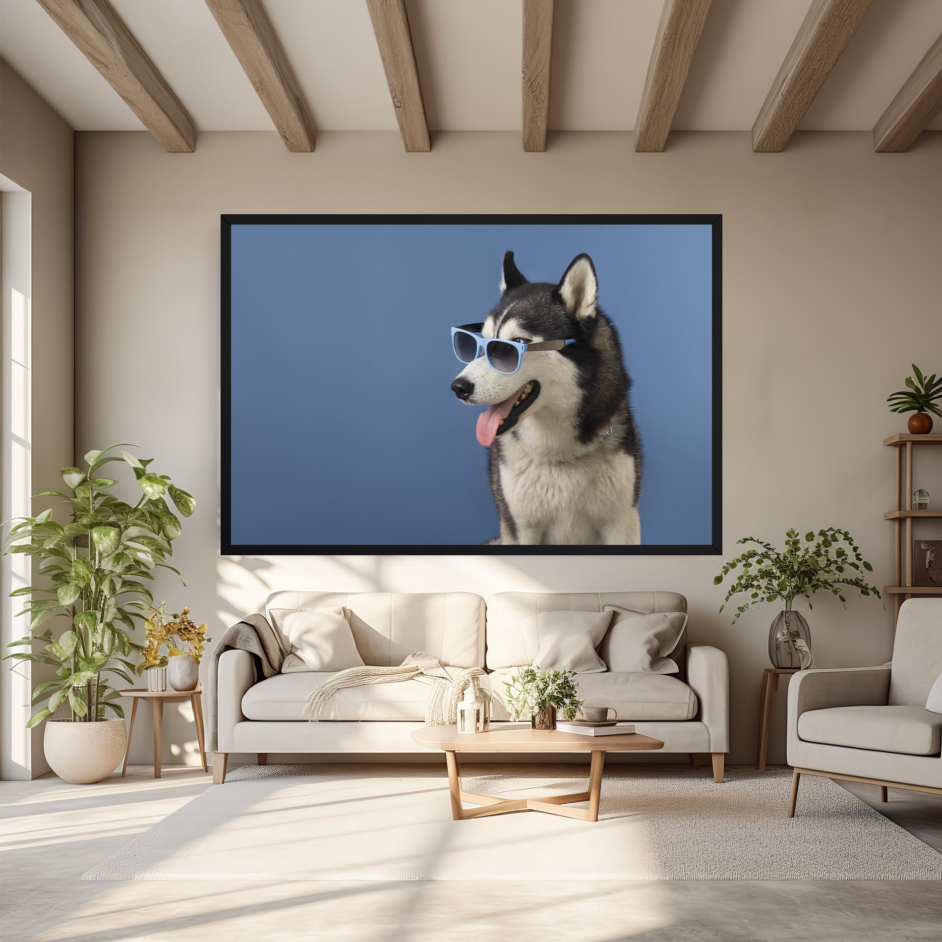 Tablou Canvas Blue Glasses Dog mockup 6