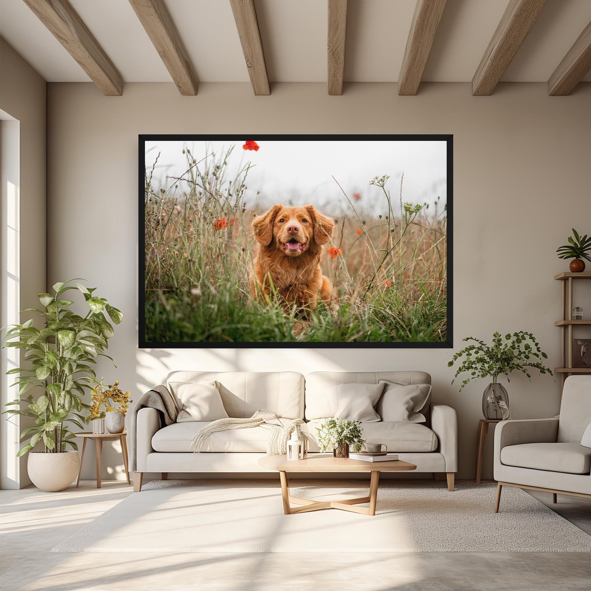 Tablou Canvas Red Flowers Dog mockup 6