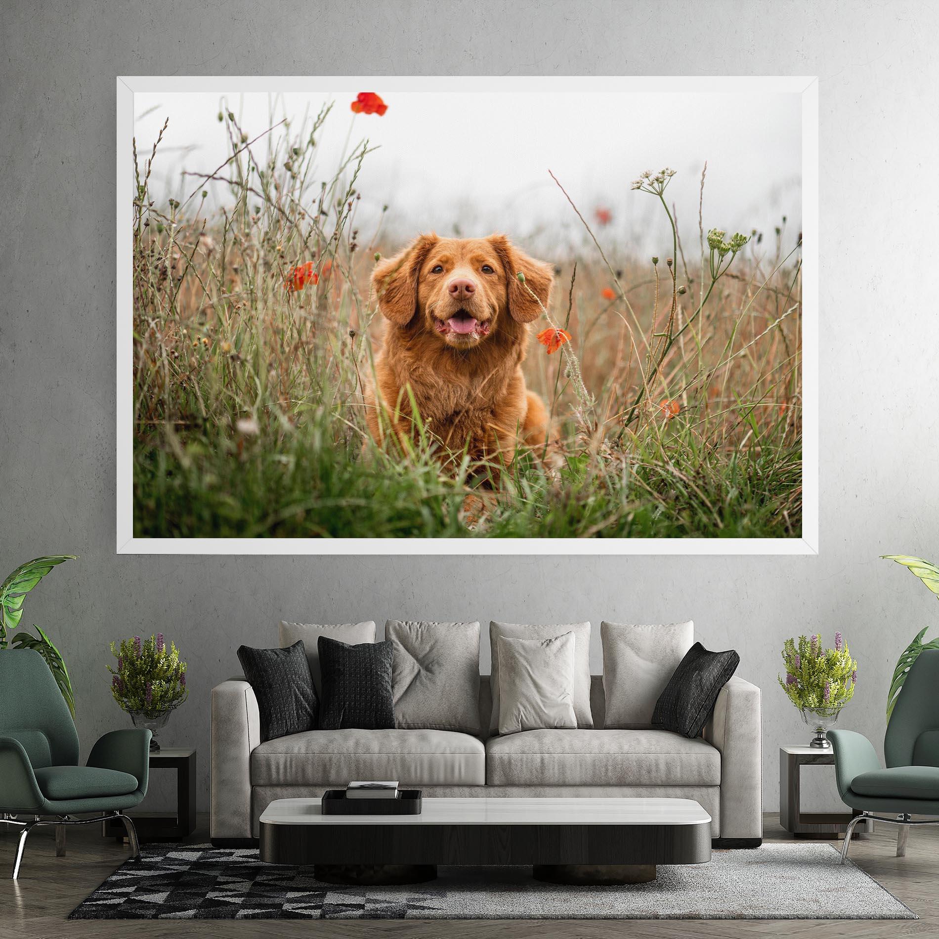 Tablou Canvas Red Flowers Dog mockup 7