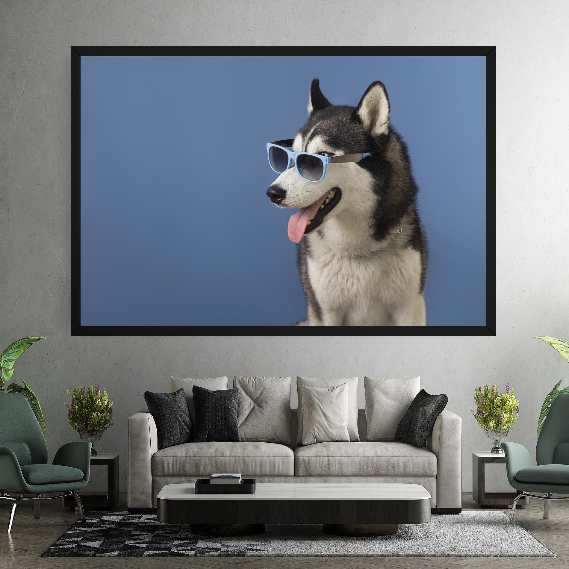 Tablou Canvas Blue Glasses Dog mockup 7