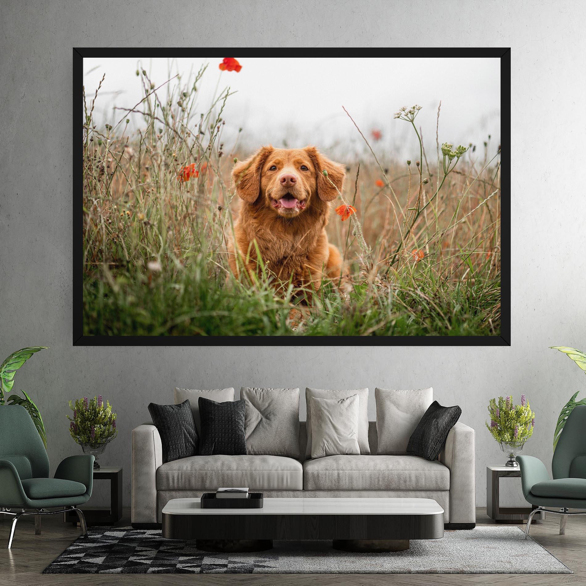 Tablou Canvas Red Flowers Dog mockup 7