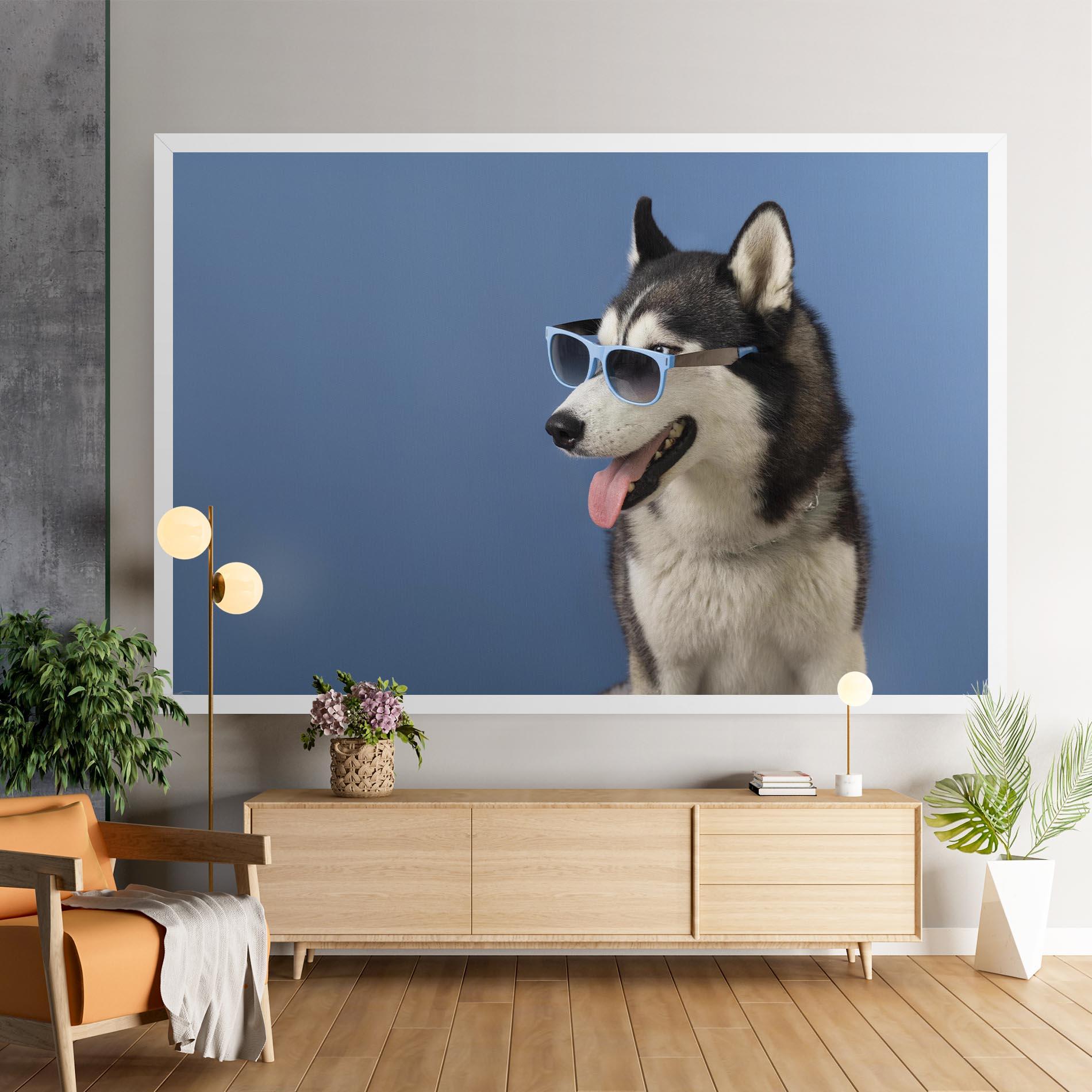 Tablou Canvas Blue Glasses Dog mockup 9