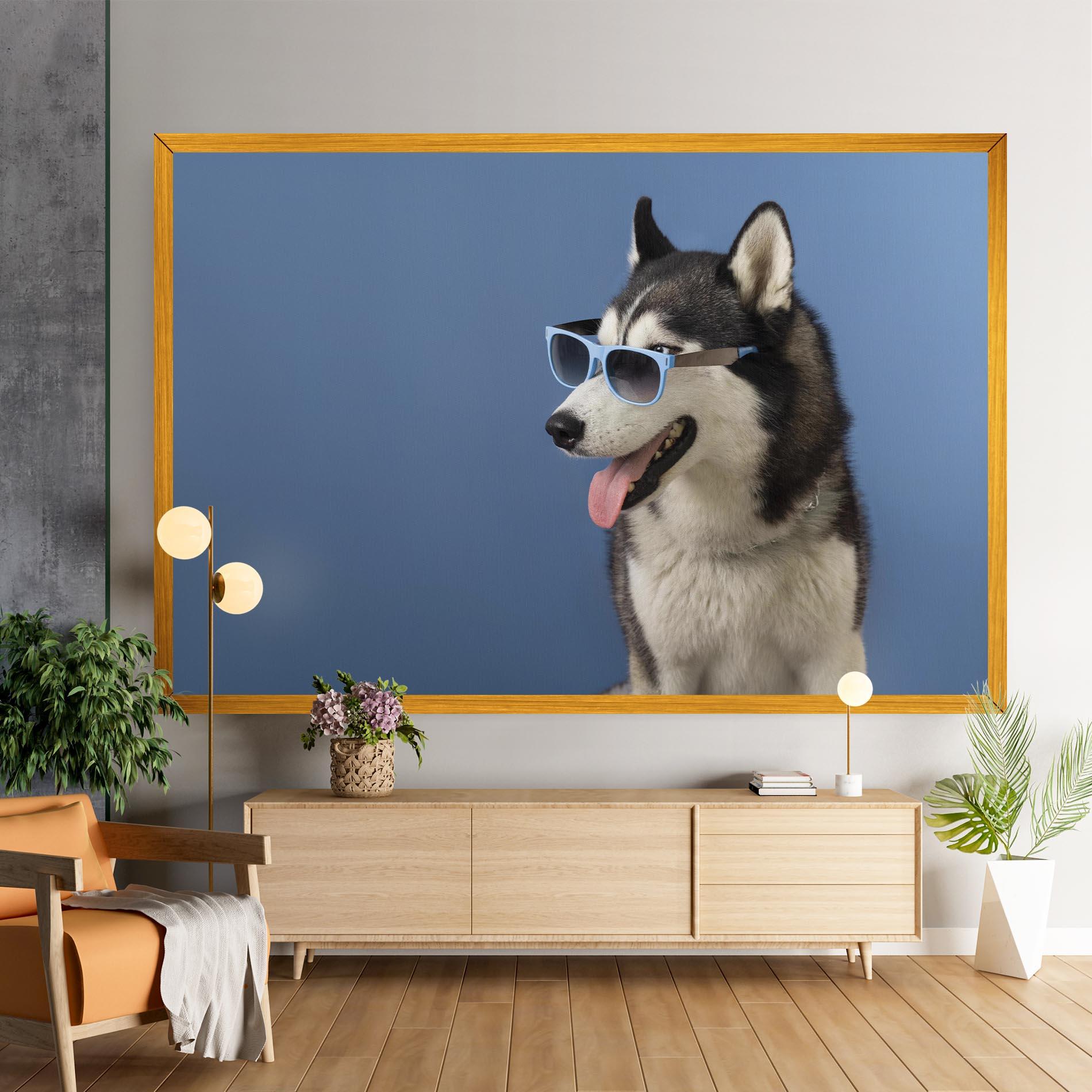 Tablou Canvas Blue Glasses Dog mockup 9