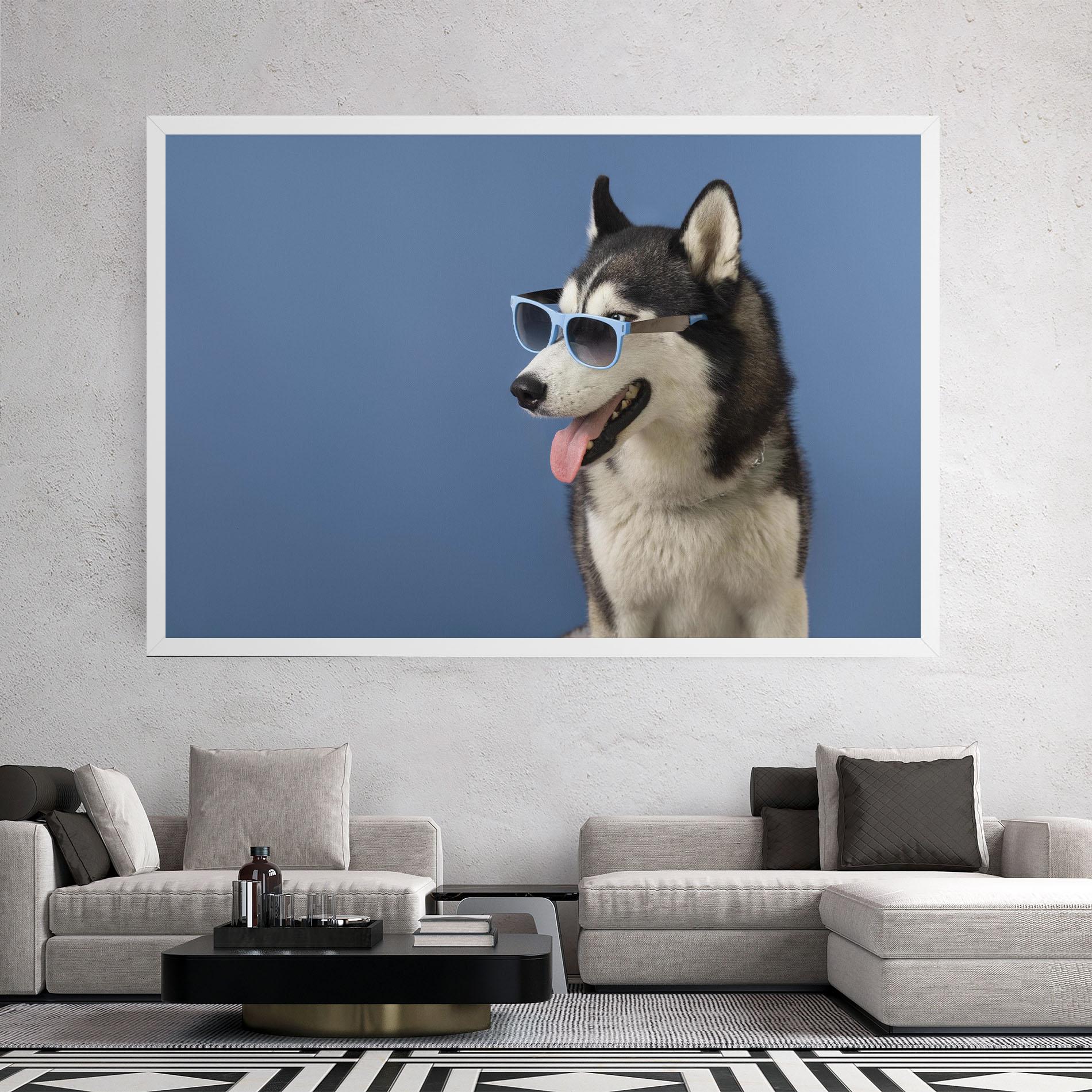 Tablou Canvas Blue Glasses Dog mockup 2