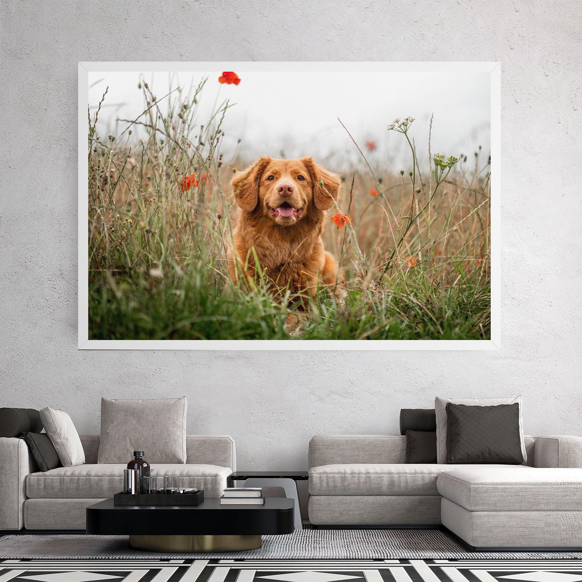 Tablou Canvas Red Flowers Dog mockup 2