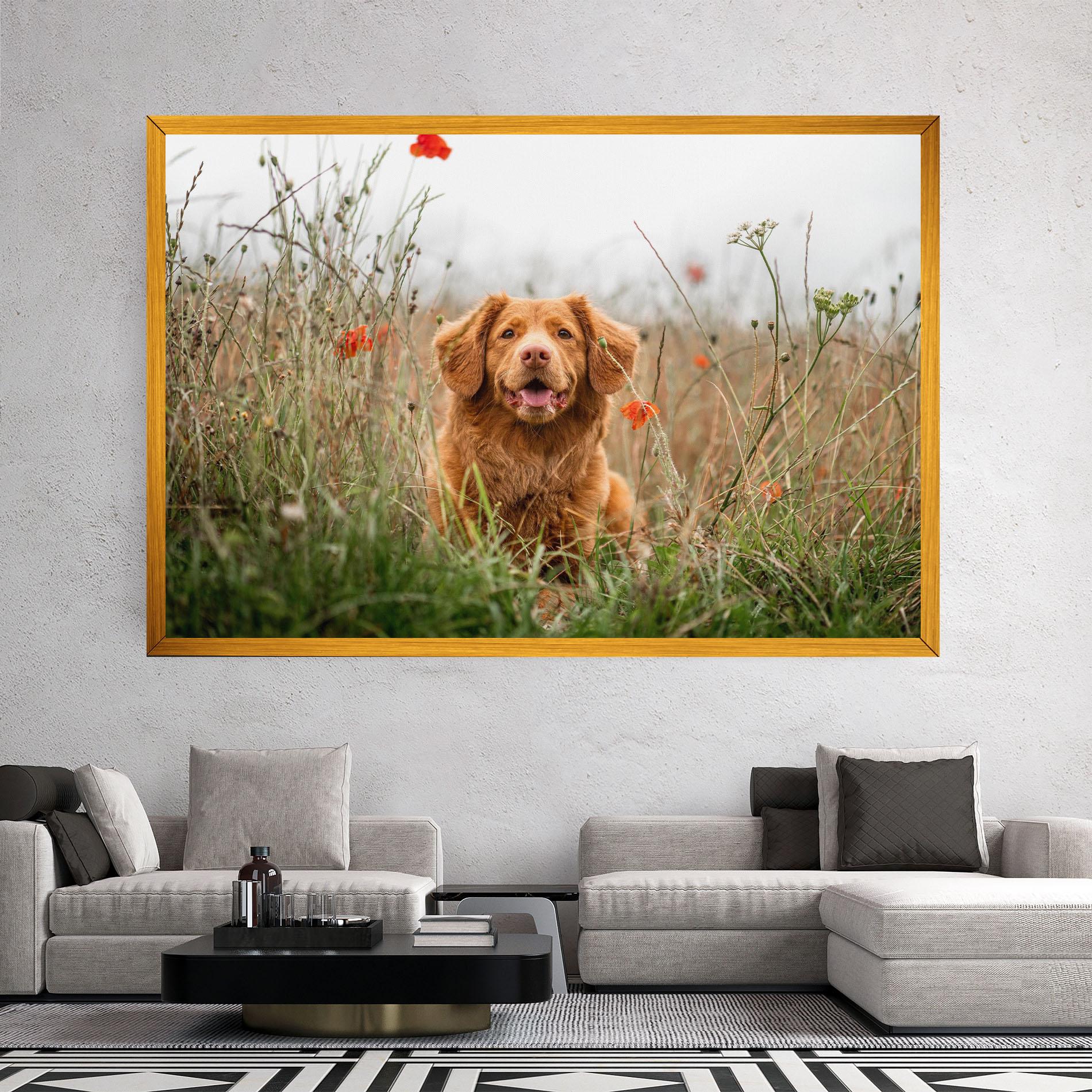 Tablou Canvas Red Flowers Dog mockup 2