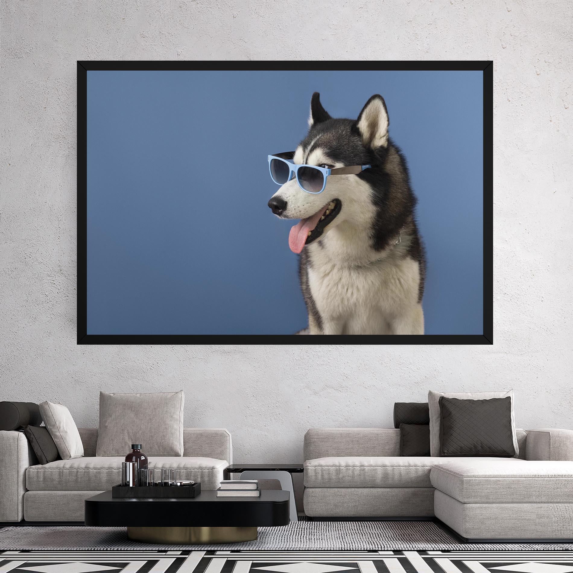 Tablou Canvas Blue Glasses Dog mockup 2