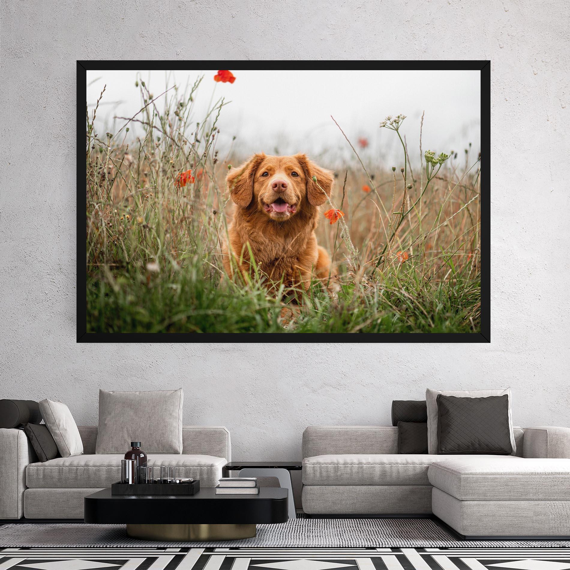 Tablou Canvas Red Flowers Dog mockup 2