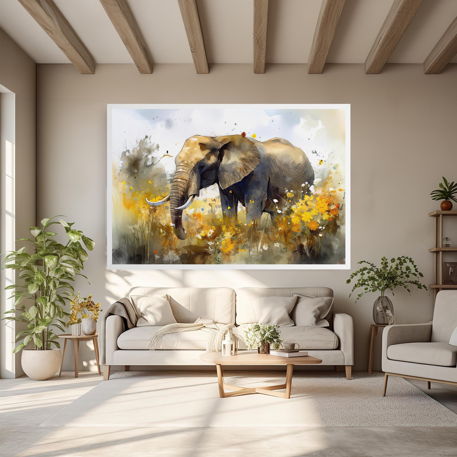 Tablou Canvas Yellow Flowers Elephant mockup 6