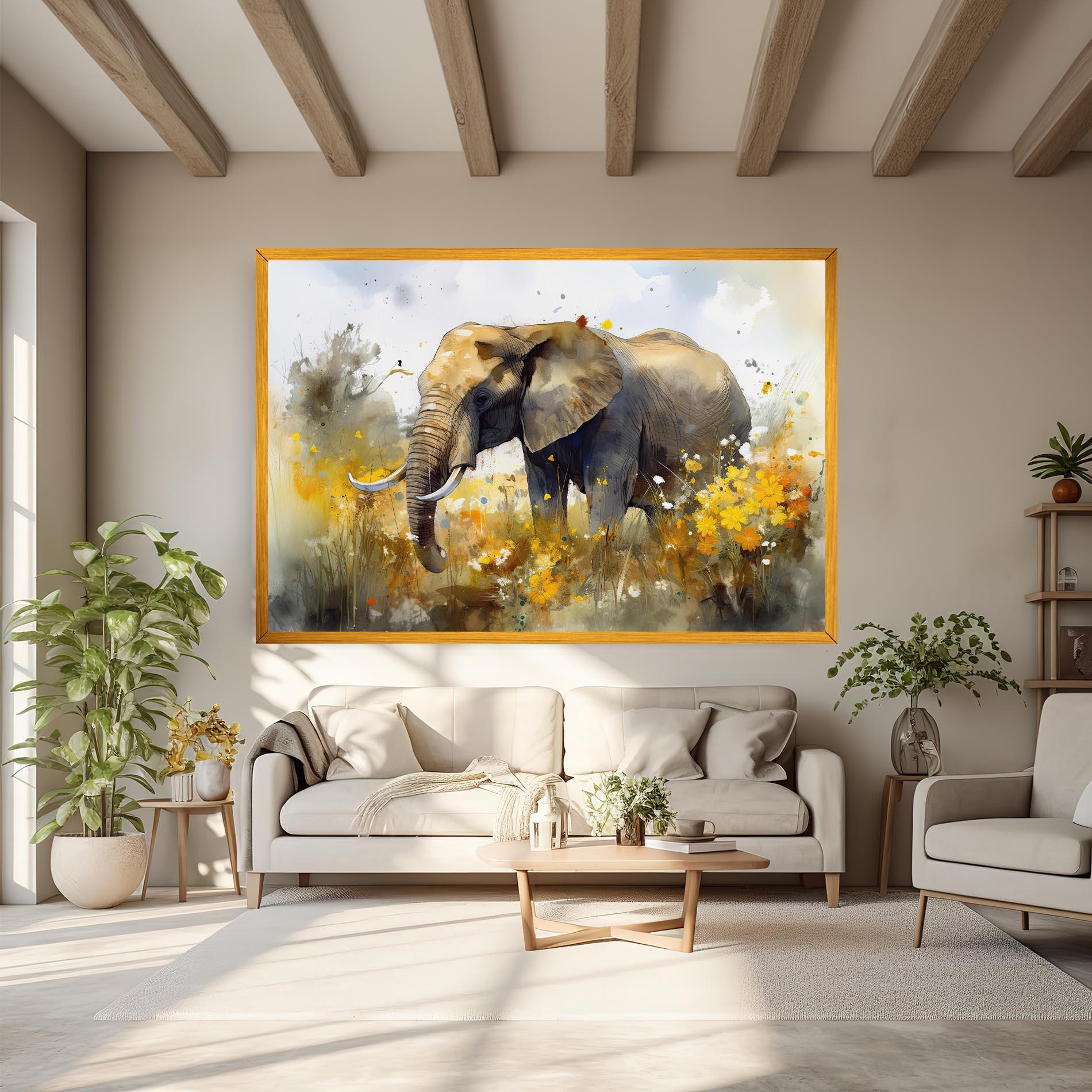 Tablou Canvas Yellow Flowers Elephant mockup 6