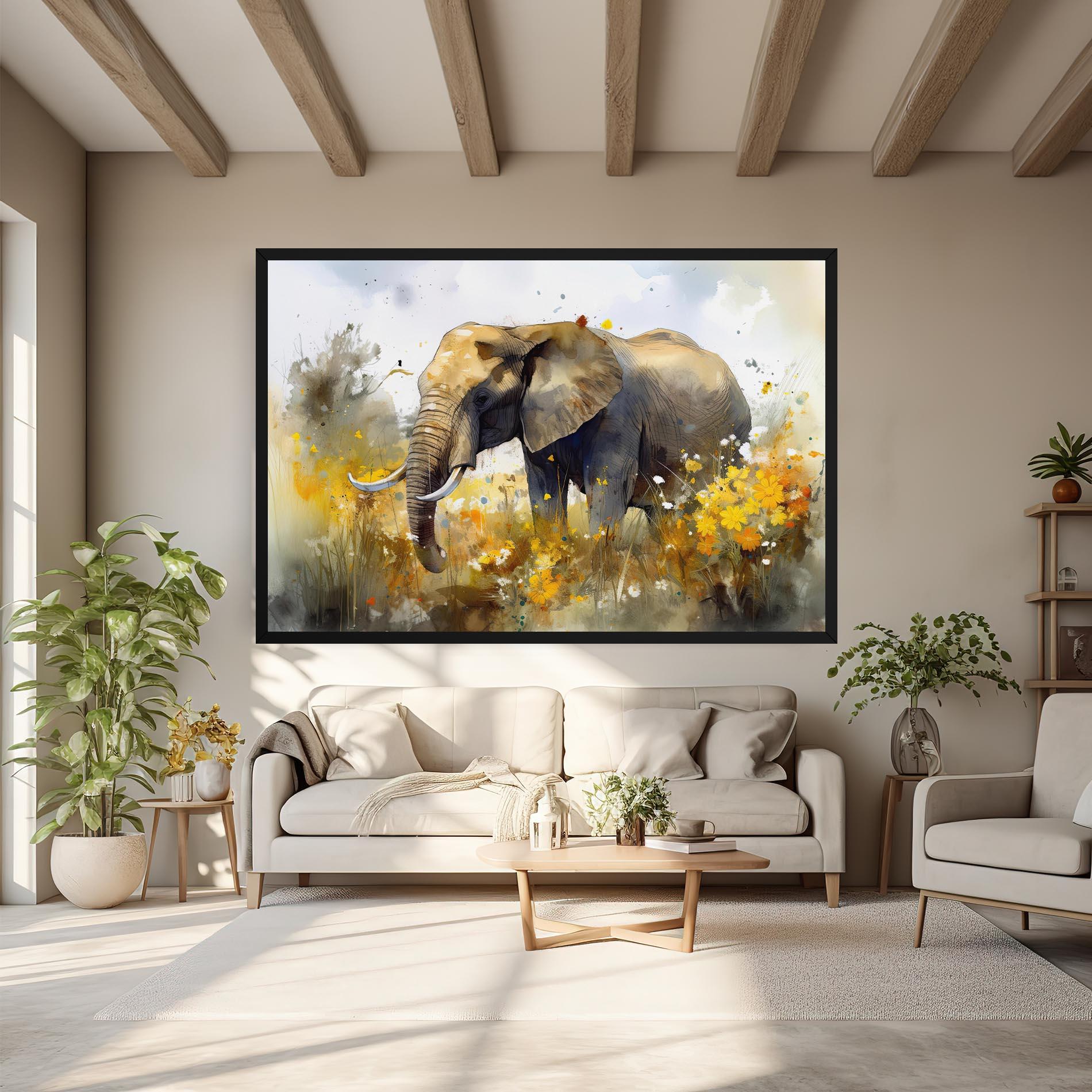 Tablou Canvas Yellow Flowers Elephant mockup 6