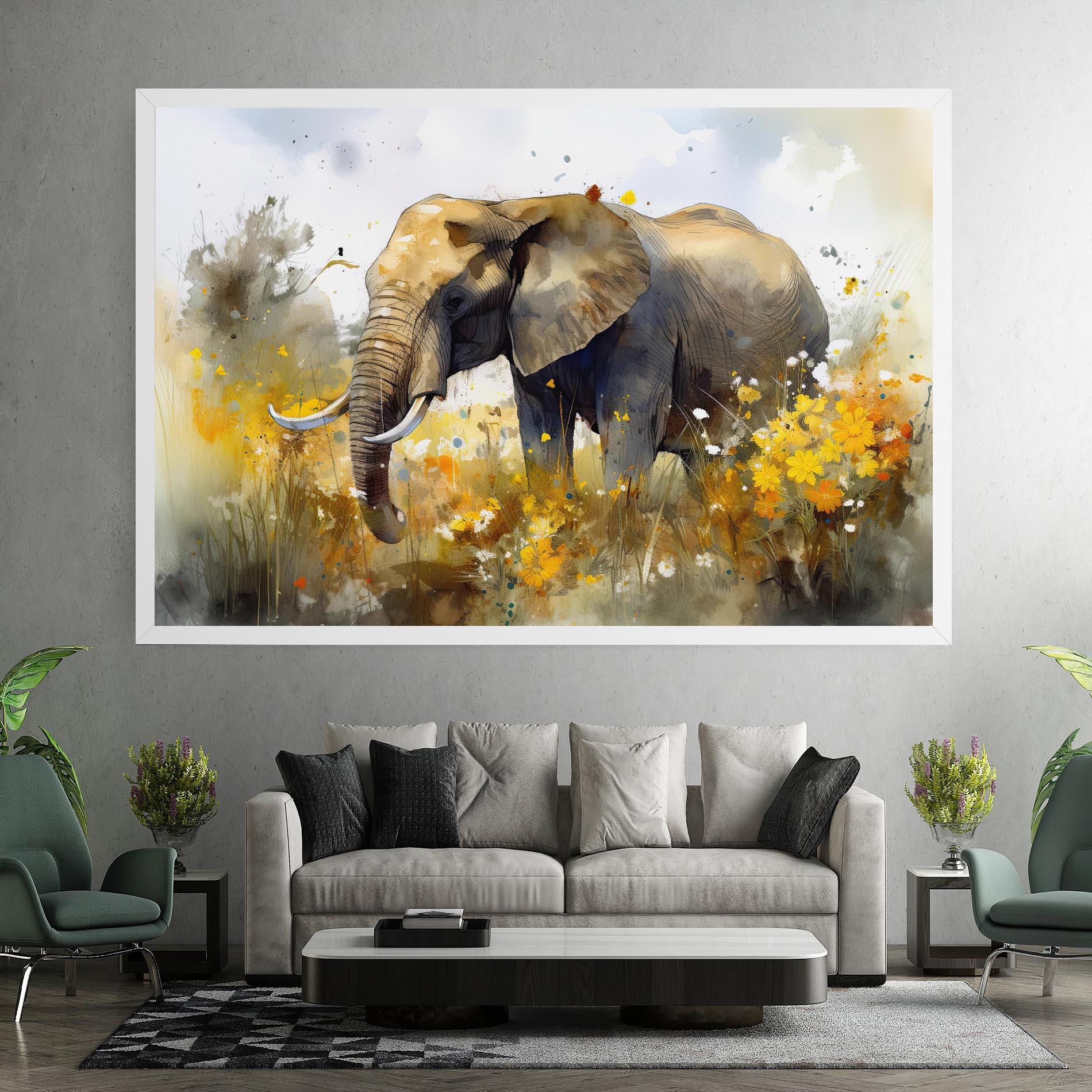 Tablou Canvas Yellow Flowers Elephant mockup 7
