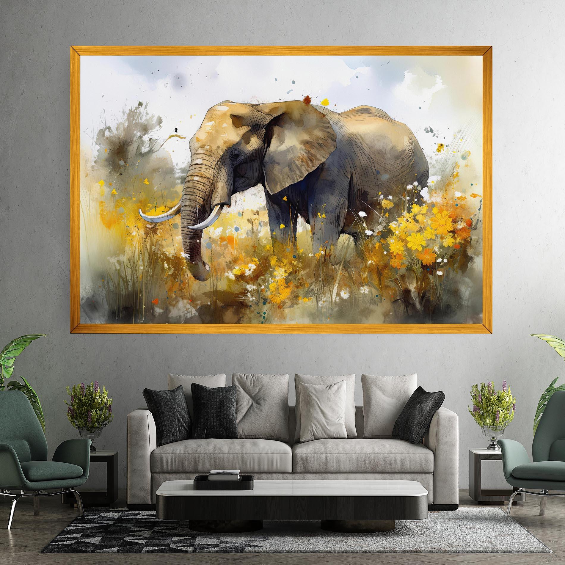 Tablou Canvas Yellow Flowers Elephant mockup 7