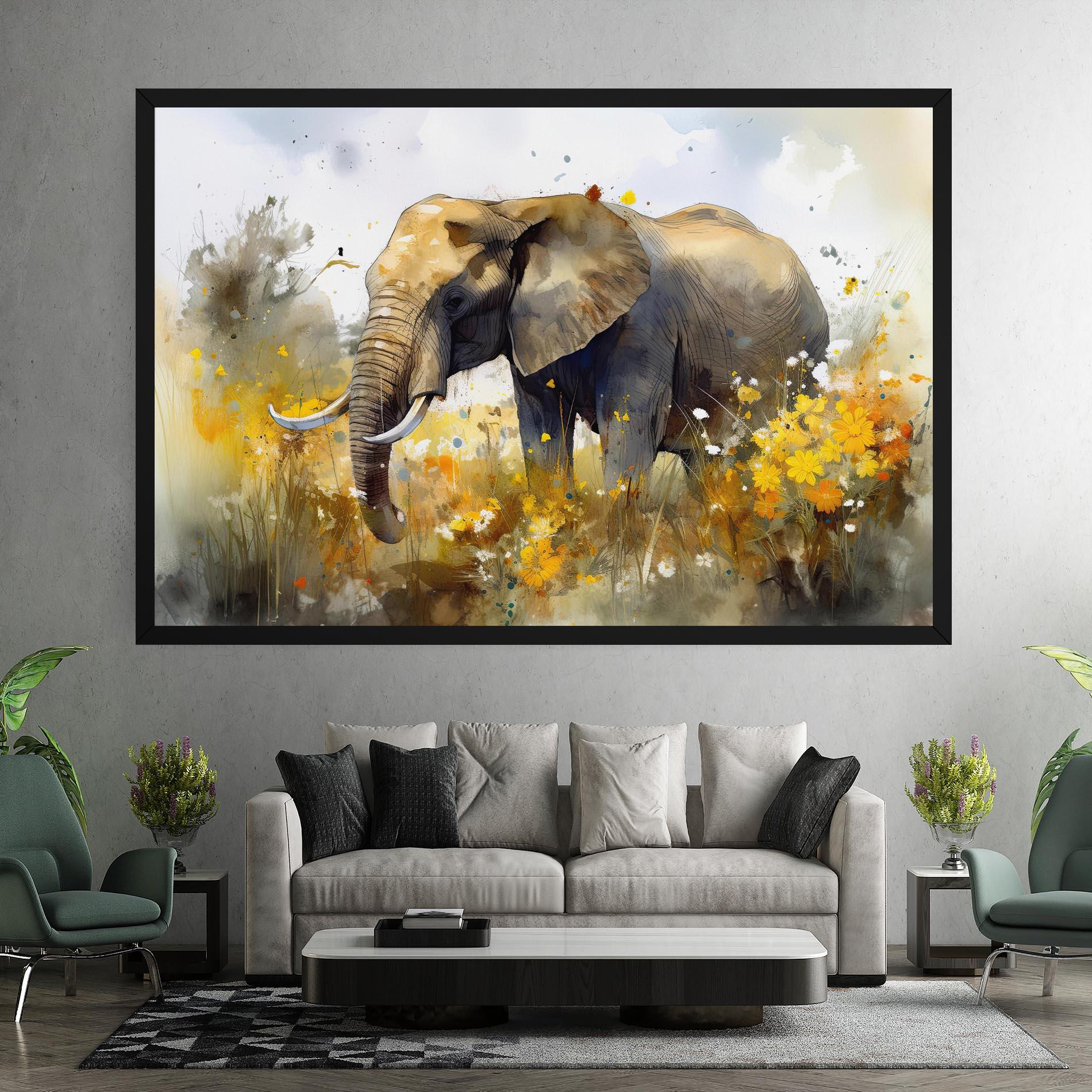 Tablou Canvas Yellow Flowers Elephant mockup 7
