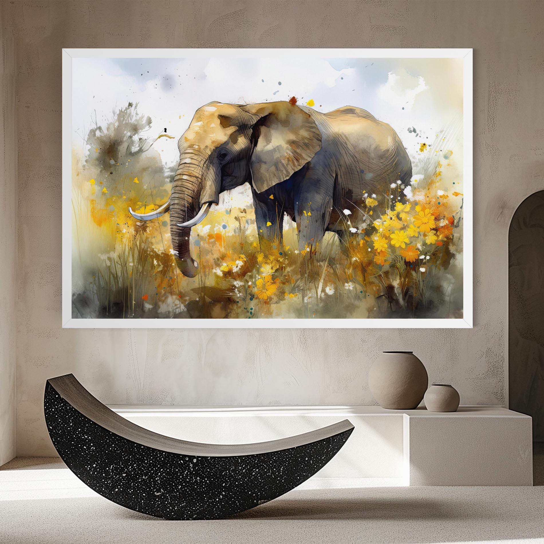 Tablou Canvas Yellow Flowers Elephant mockup 8