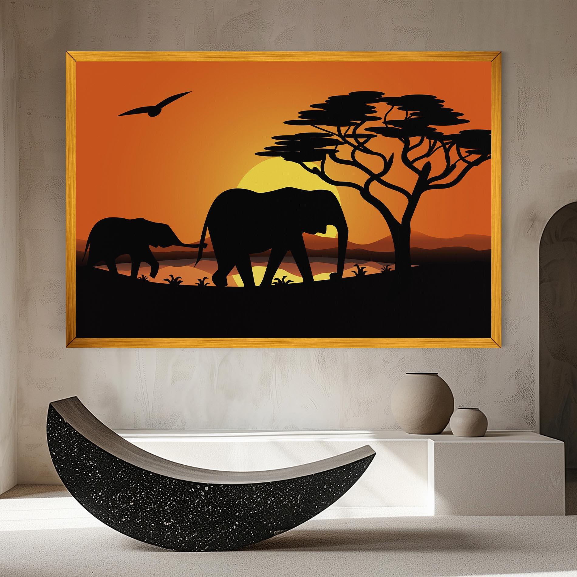 Tablou Canvas Elephant Sunset mockup 8