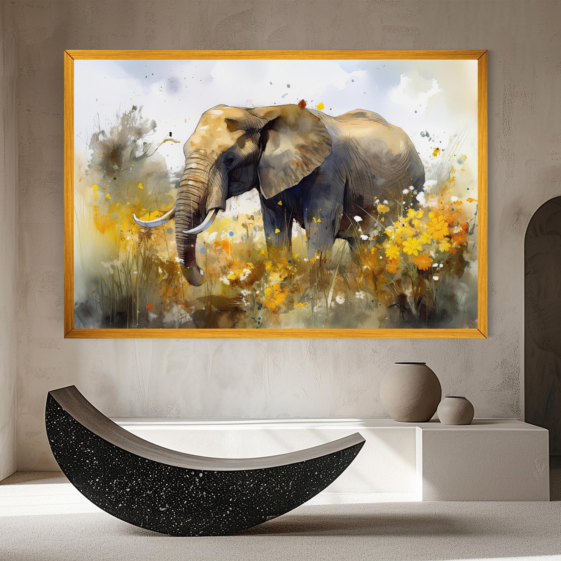 Tablou Canvas Yellow Flowers Elephant mockup 8