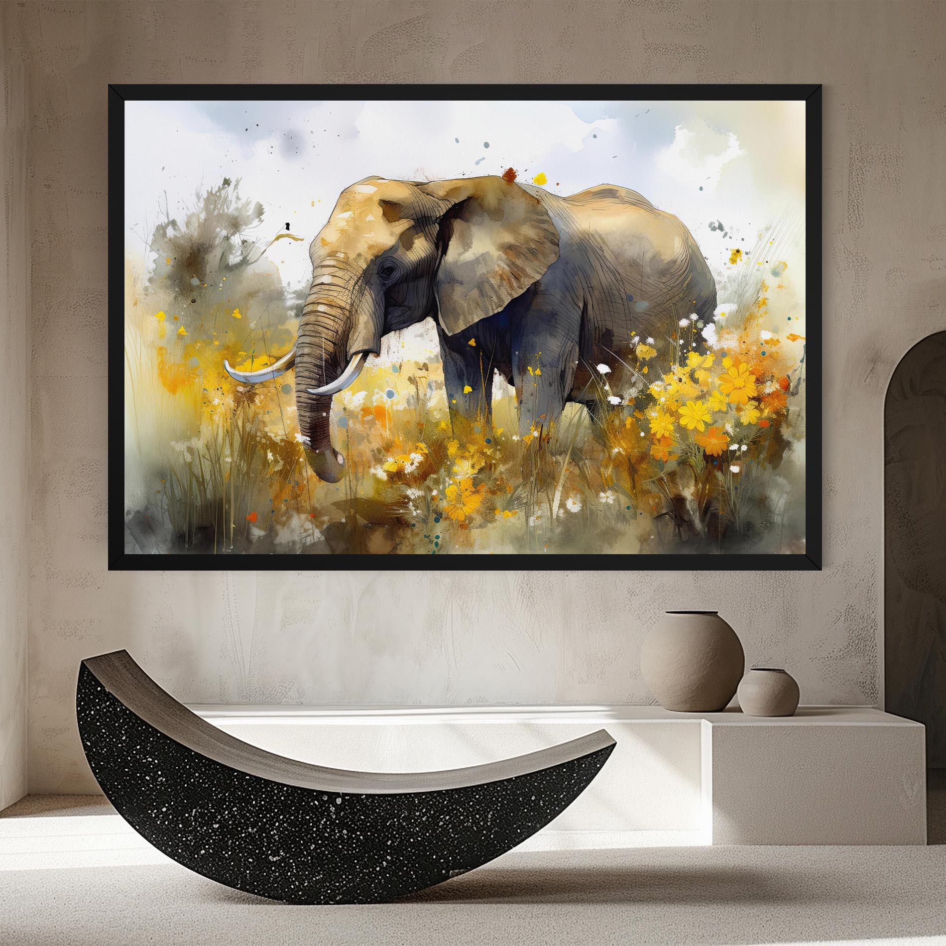Tablou Canvas Yellow Flowers Elephant mockup 8