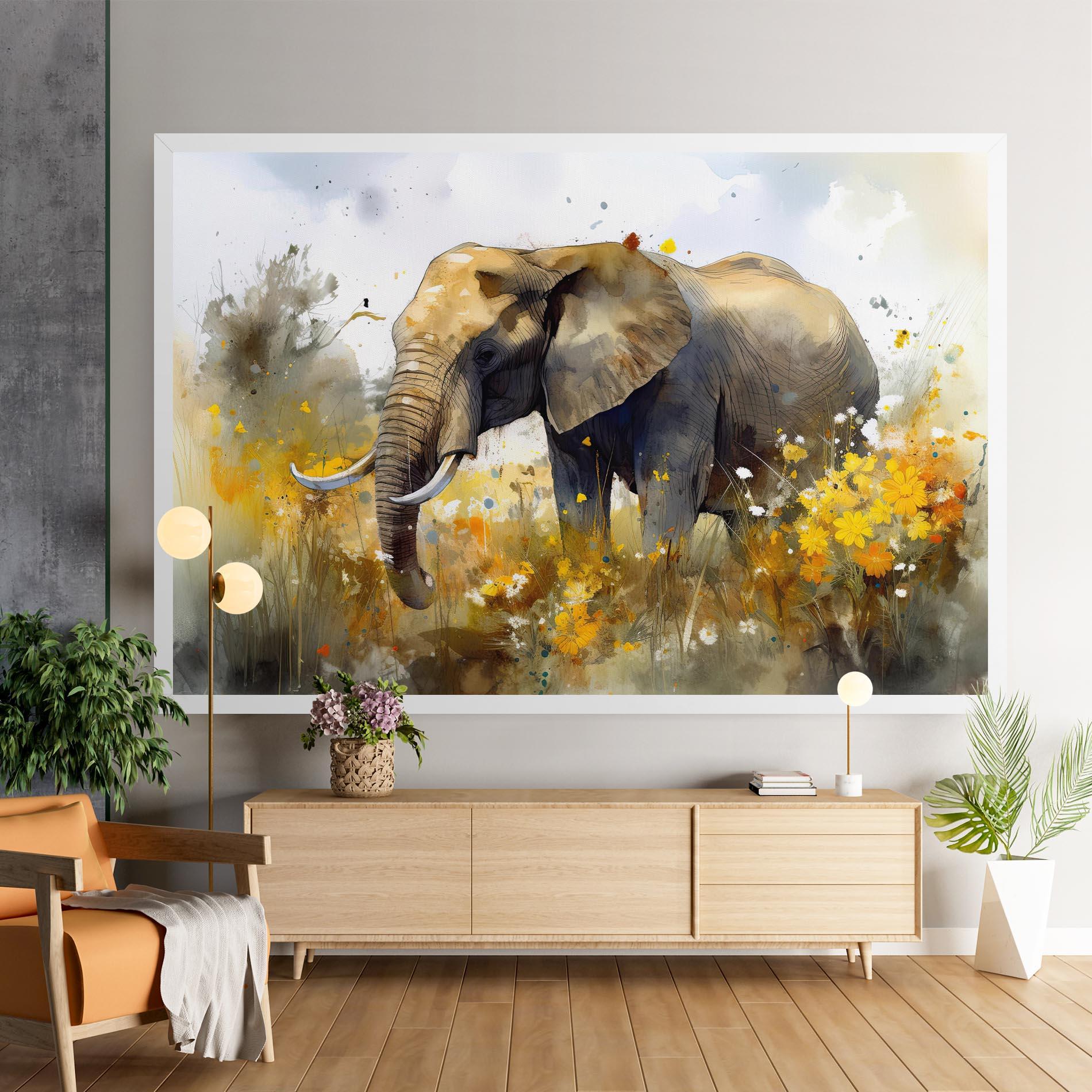 Tablou Canvas Yellow Flowers Elephant mockup 9