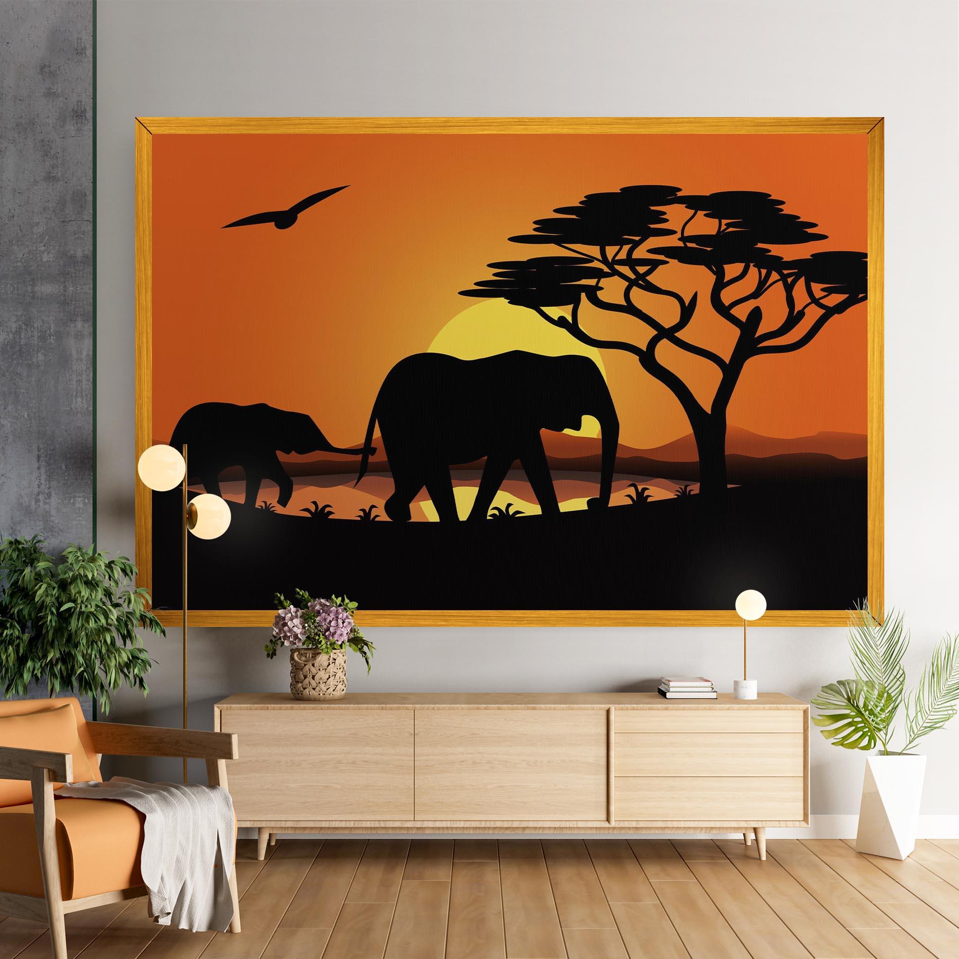 Tablou Canvas Elephant Sunset mockup 9