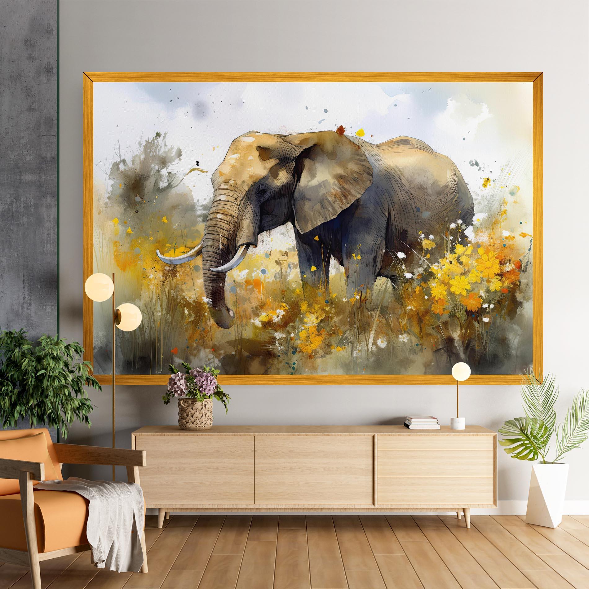 Tablou Canvas Yellow Flowers Elephant mockup 9