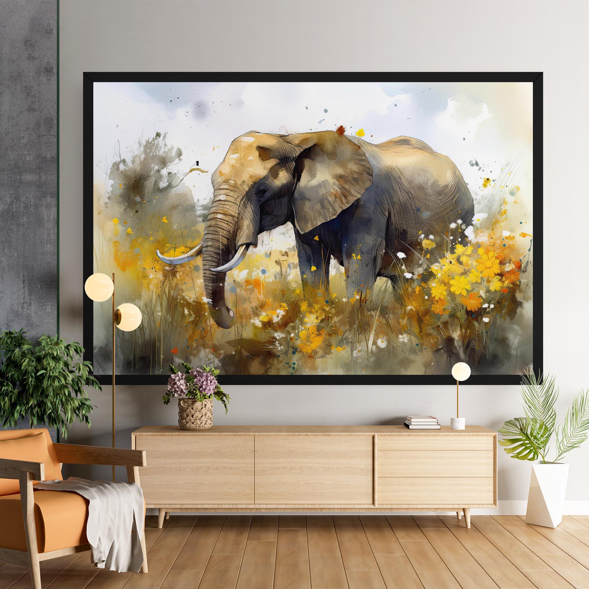 Tablou Canvas Yellow Flowers Elephant mockup 9