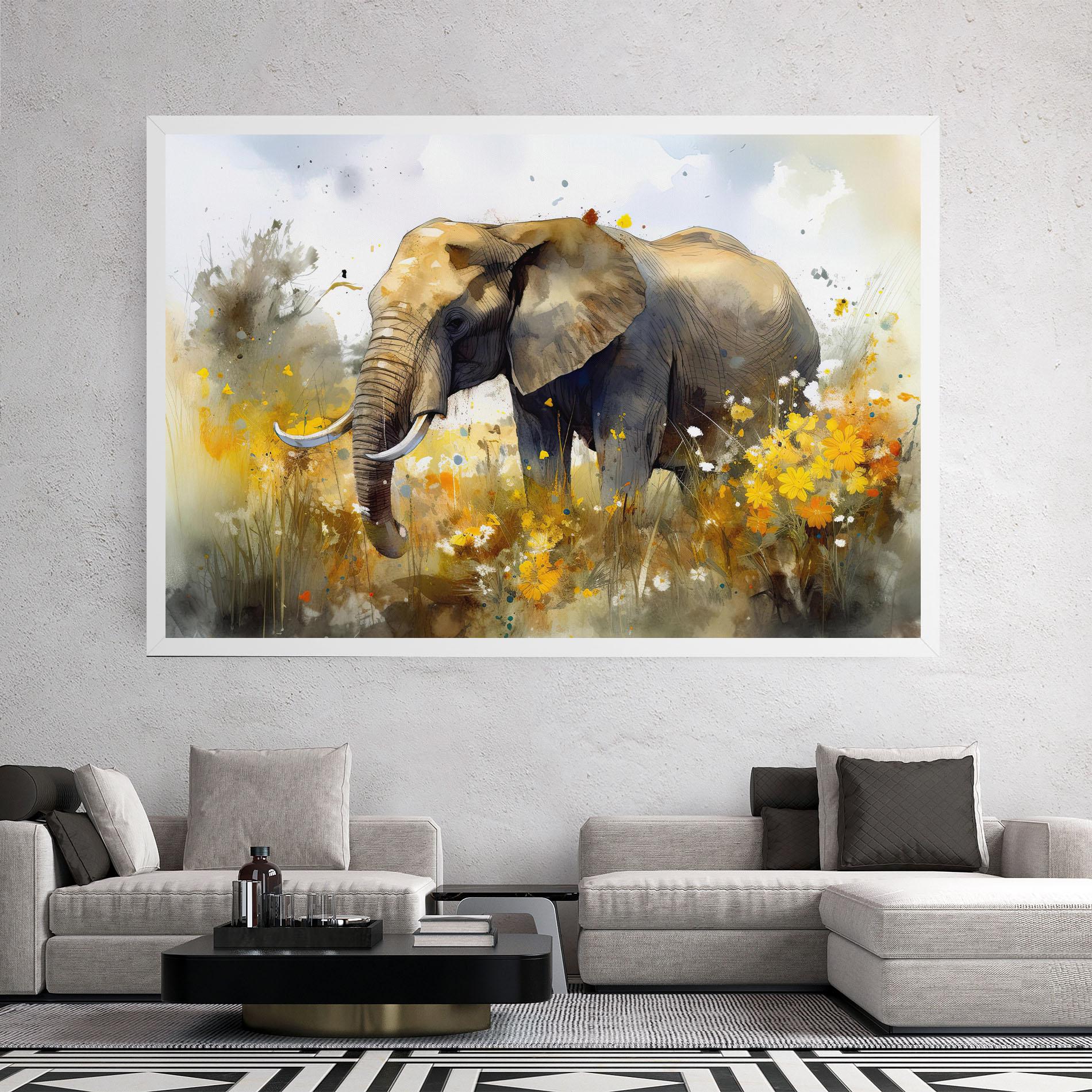 Tablou Canvas Yellow Flowers Elephant mockup 2
