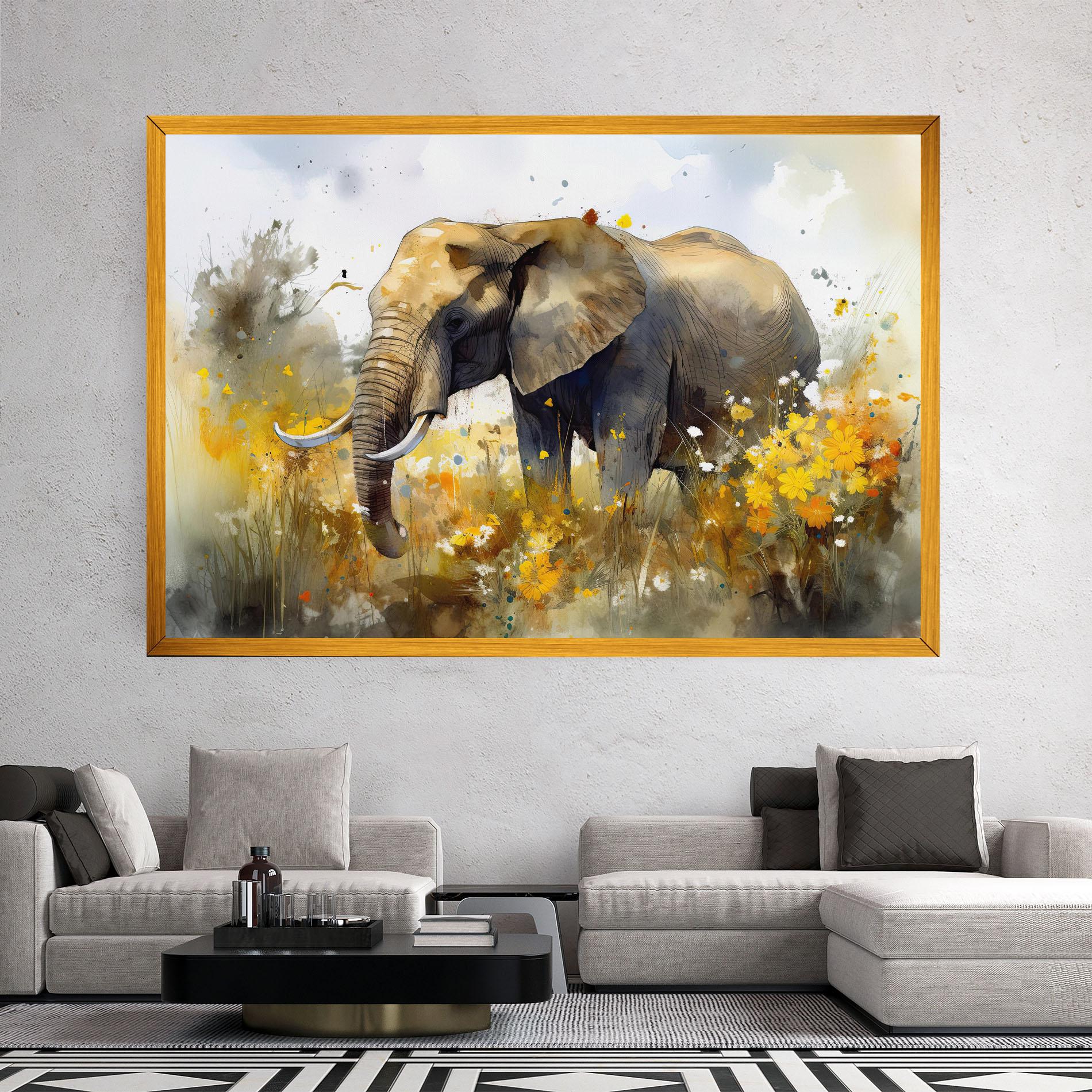 Tablou Canvas Yellow Flowers Elephant mockup 2