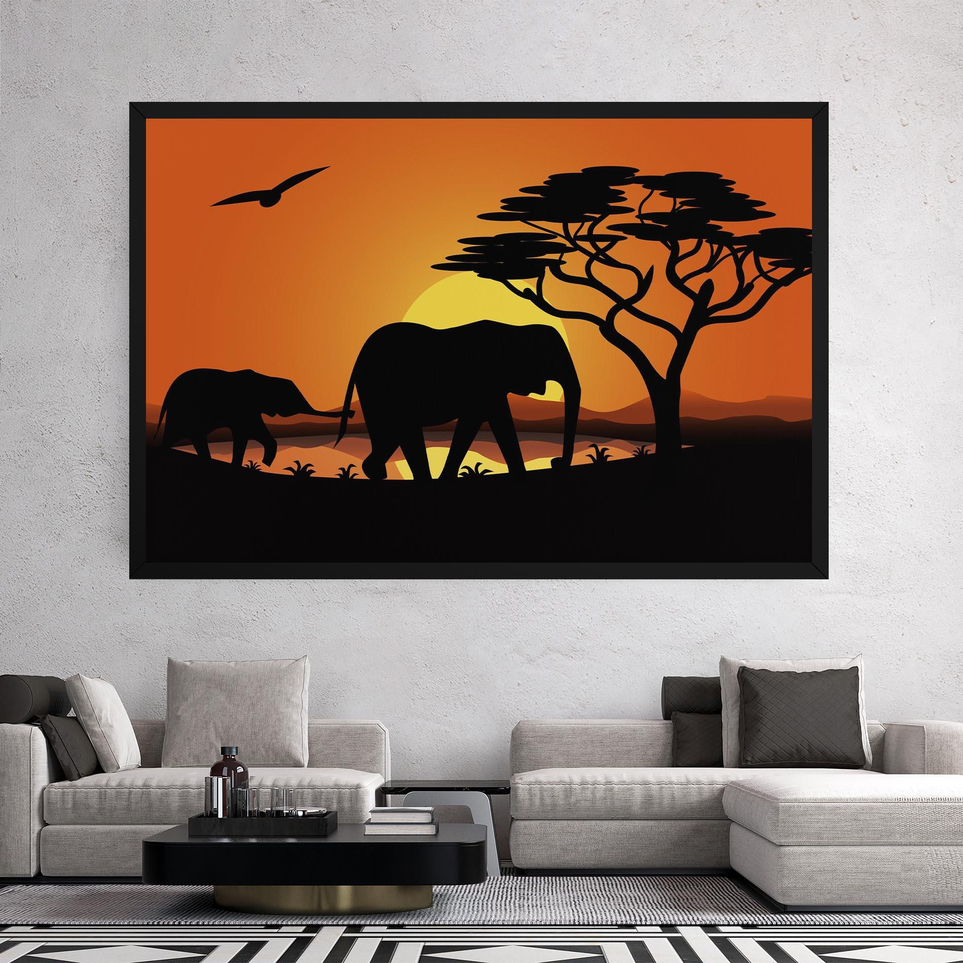 Tablou Canvas Elephant Sunset mockup 2