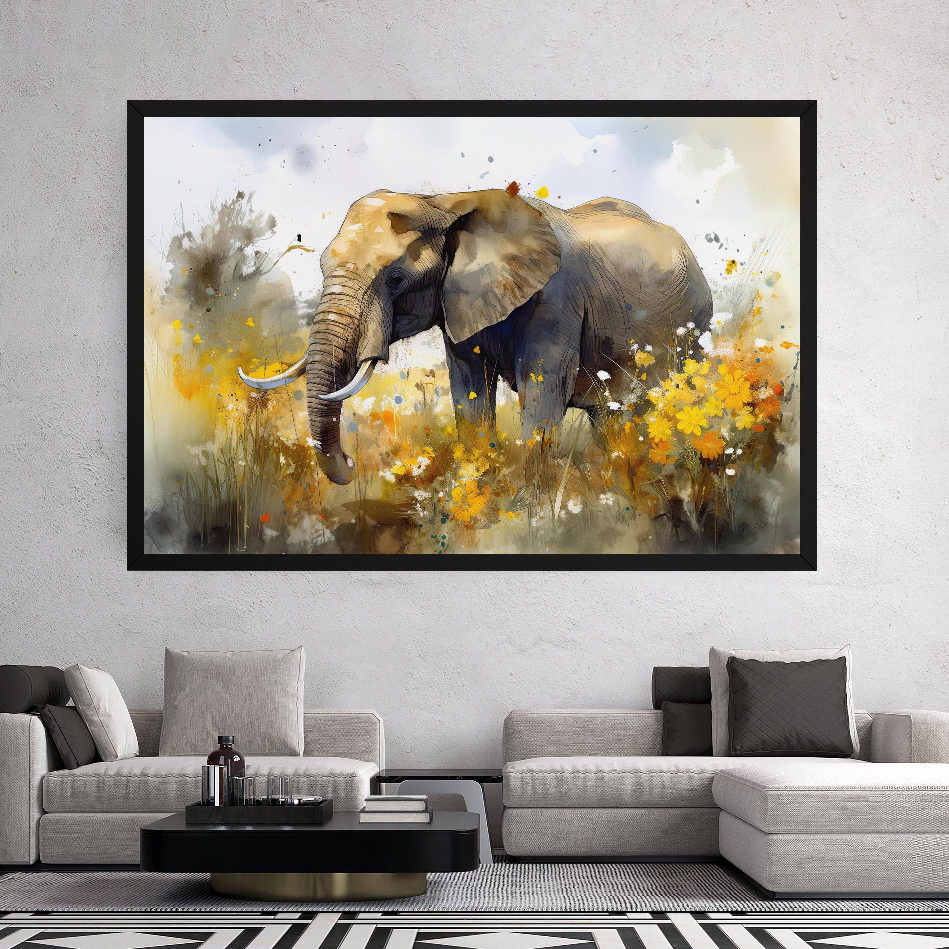 Tablou Canvas Yellow Flowers Elephant mockup 2