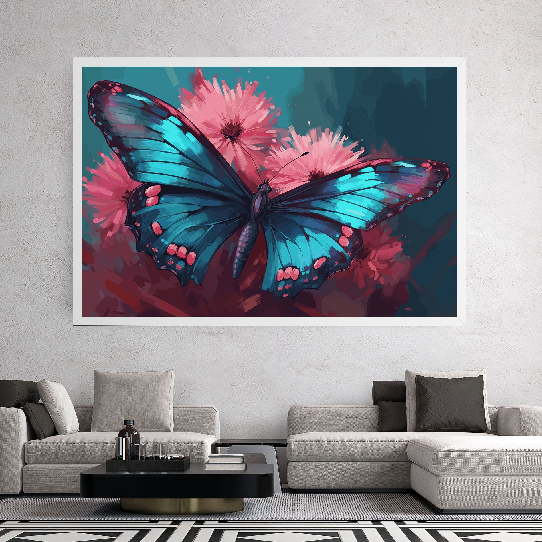Blue Butterfly On Pink mockup 2